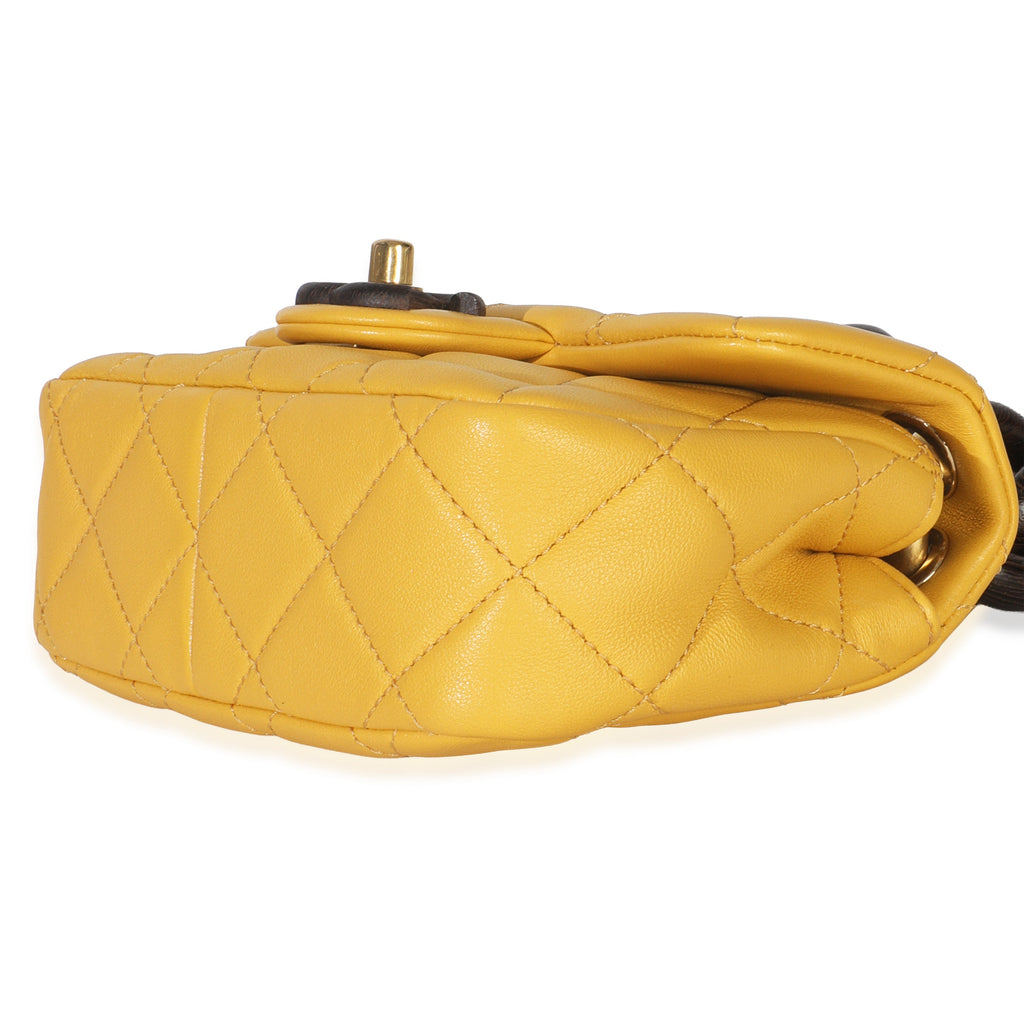 Yellow Quilted Lambskin Wenge Wood Mini Flap Bag