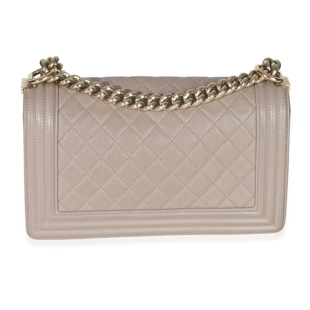 Beige Quilted Caviar Medium Boy Handbag
