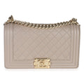 Beige Quilted Caviar Medium Boy Handbag