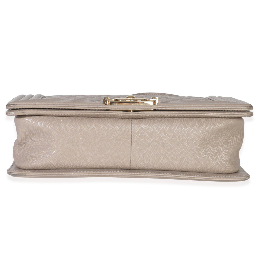 Beige Quilted Caviar Medium Boy Handbag