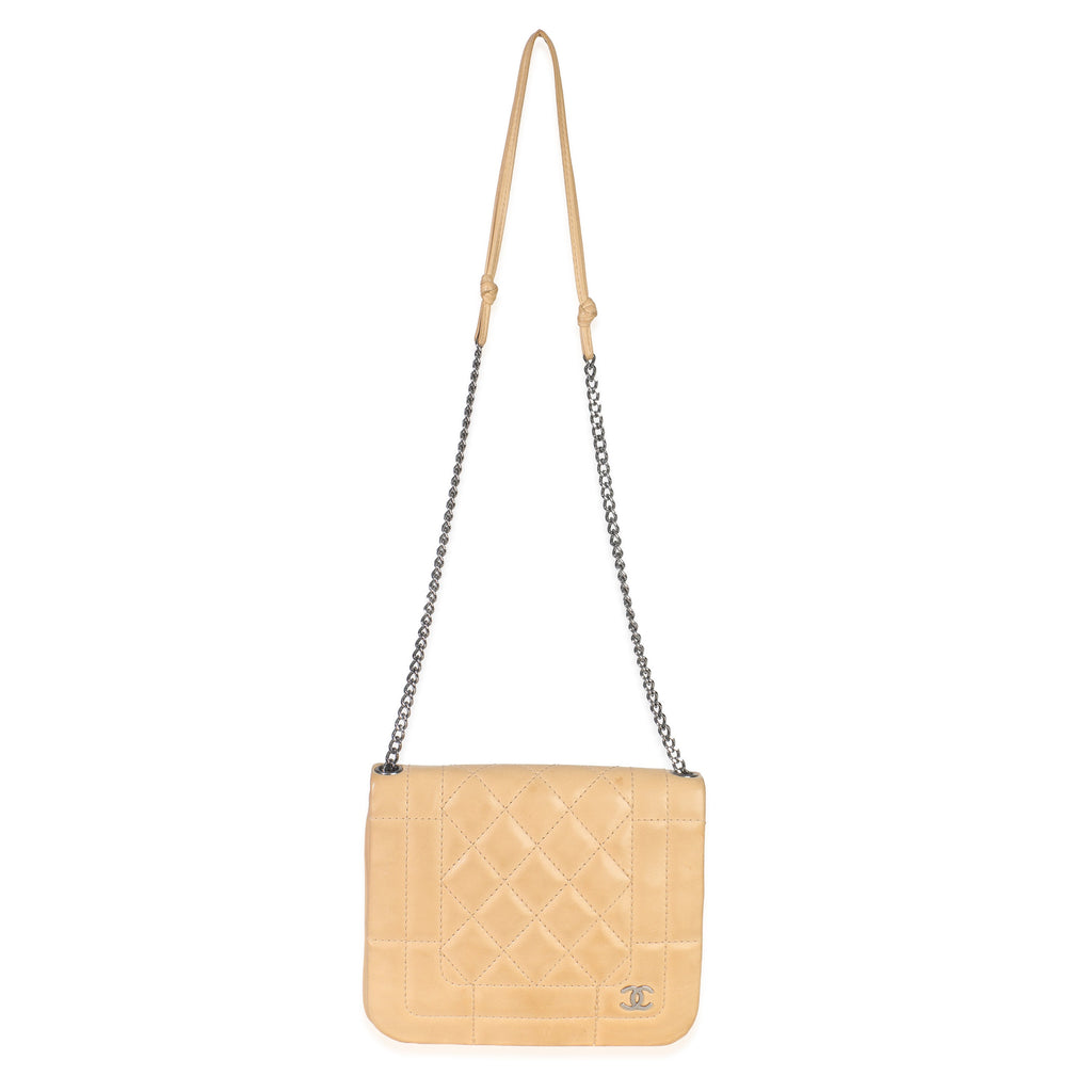 Vintage Beige Quilted Lambskin Square CC Flap Bag