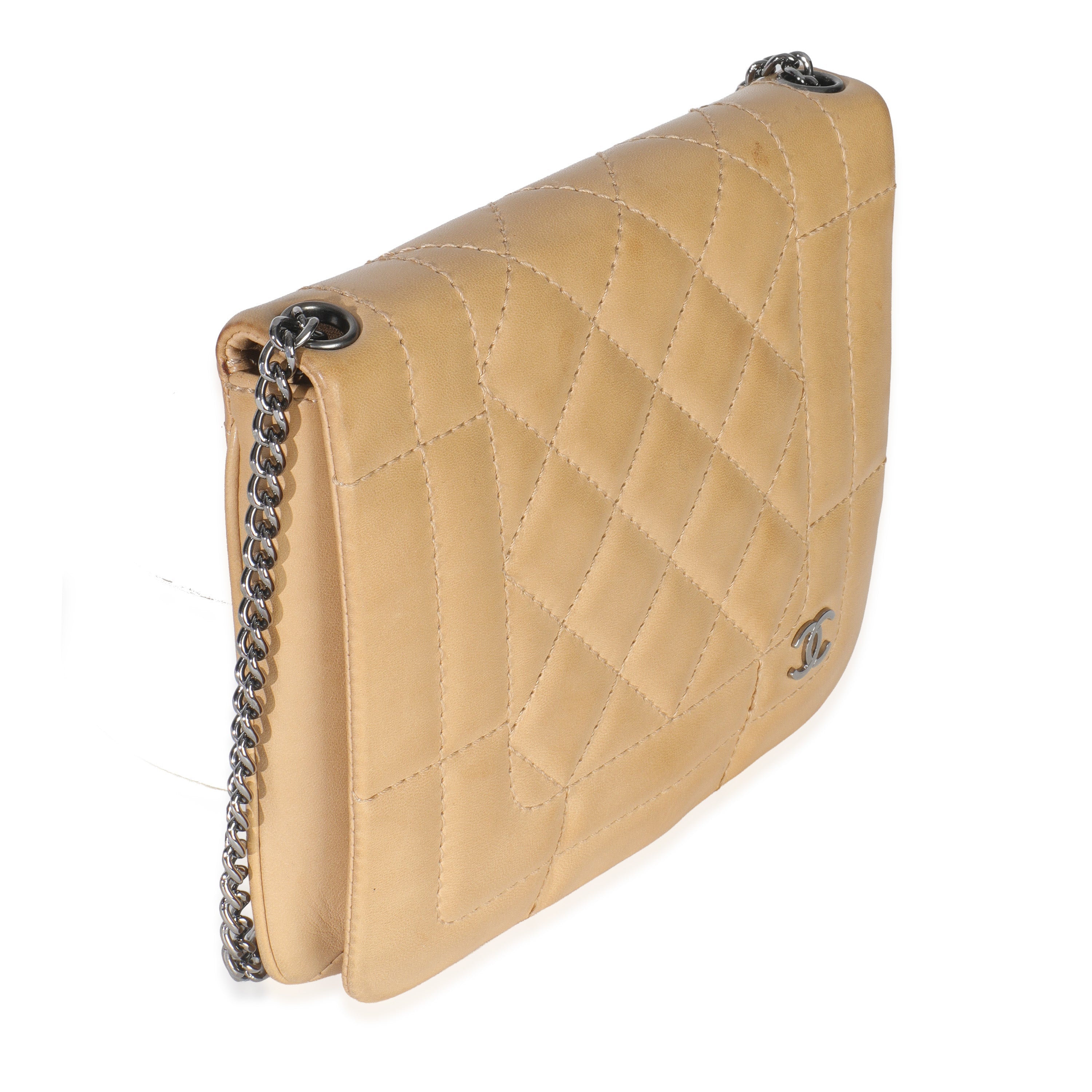 Vintage Beige Quilted Lambskin Square CC Flap Bag