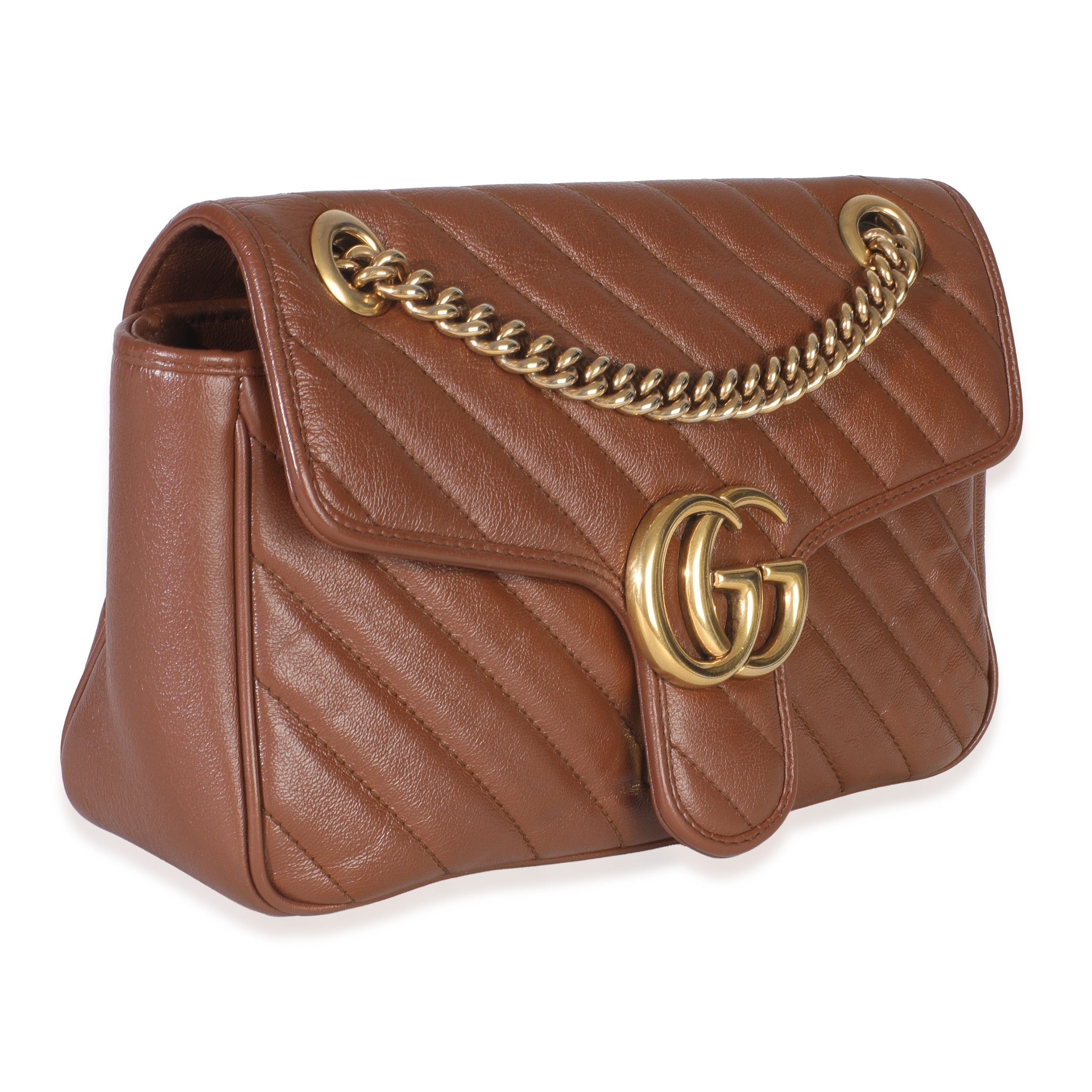 Brown Diagonal Matelasse Quilted Calfskin Small Marmont Shoulder Bag
