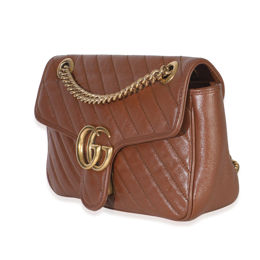 Brown Diagonal Matelasse Quilted Calfskin Small Marmont Shoulder Bag