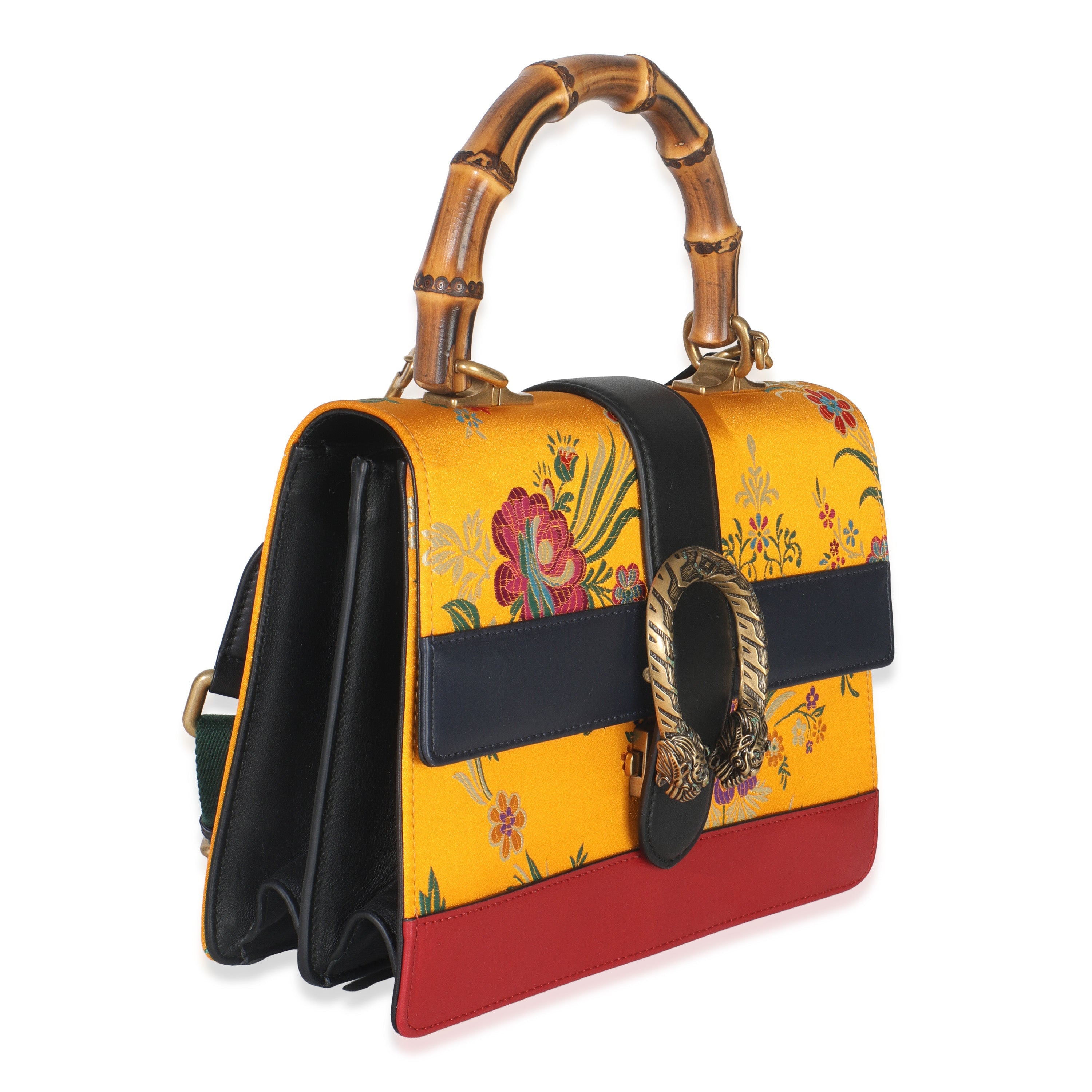 Yellow Satin Calfskin Bamboo Web Tokyo Medium Dionysus Top Handle Bag