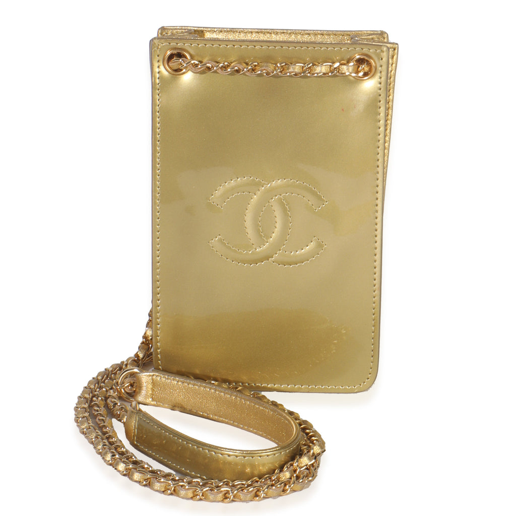 Gold Patent CC Phone Holder Crossbody