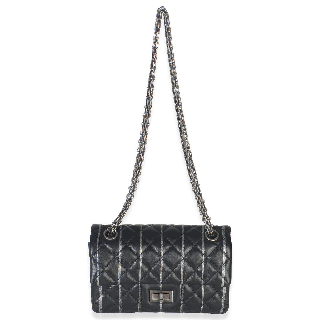 Black Quilted Aged Calfskin Glitter Stripe Mini Reissue 2.55 Flap Bag