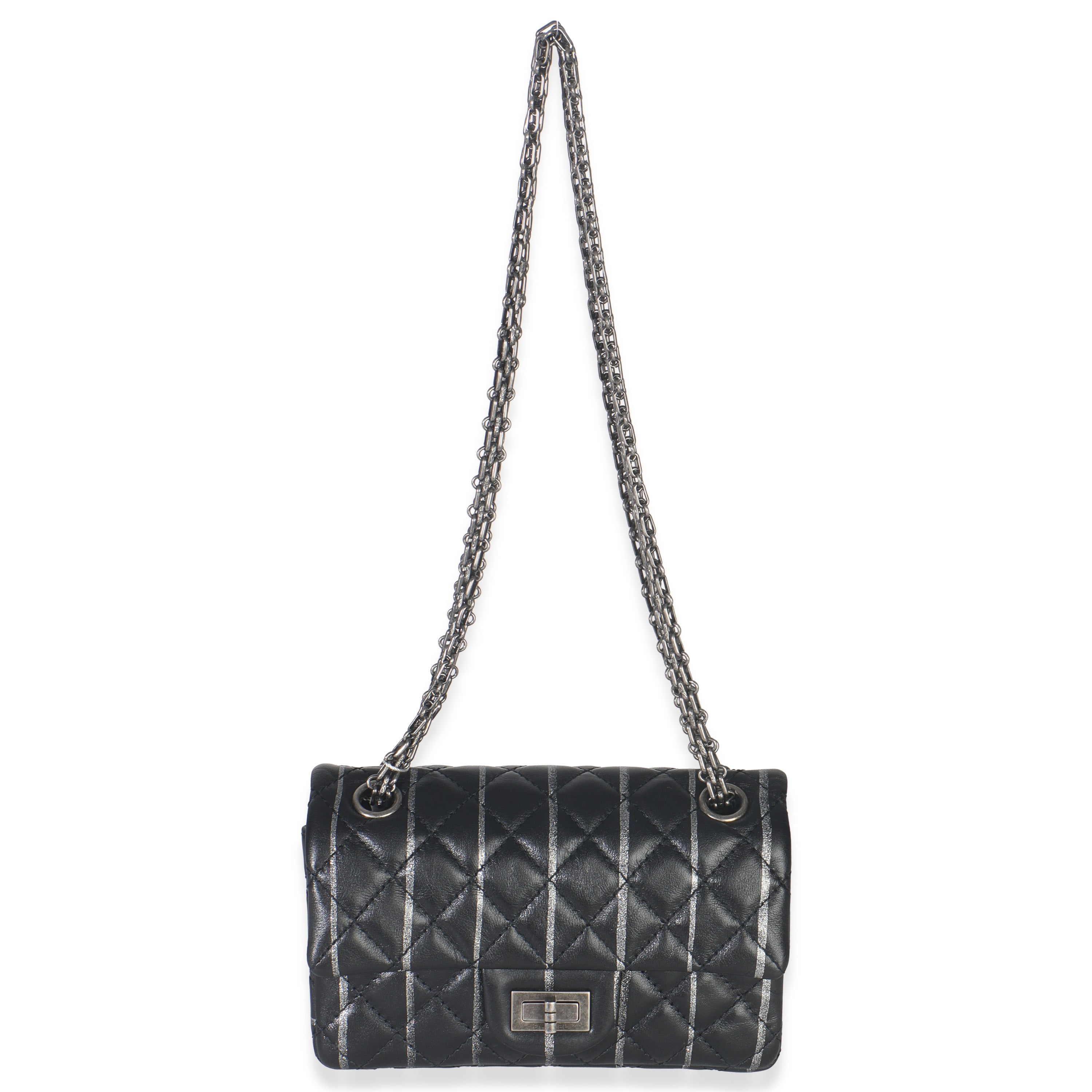 Black Quilted Aged Calfskin Glitter Stripe Mini Reissue 2.55 Flap Bag