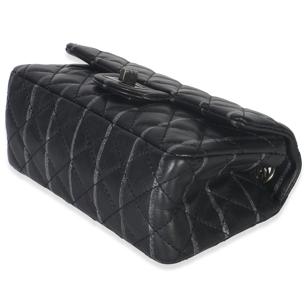 Black Quilted Aged Calfskin Glitter Stripe Mini Reissue 2.55 Flap Bag