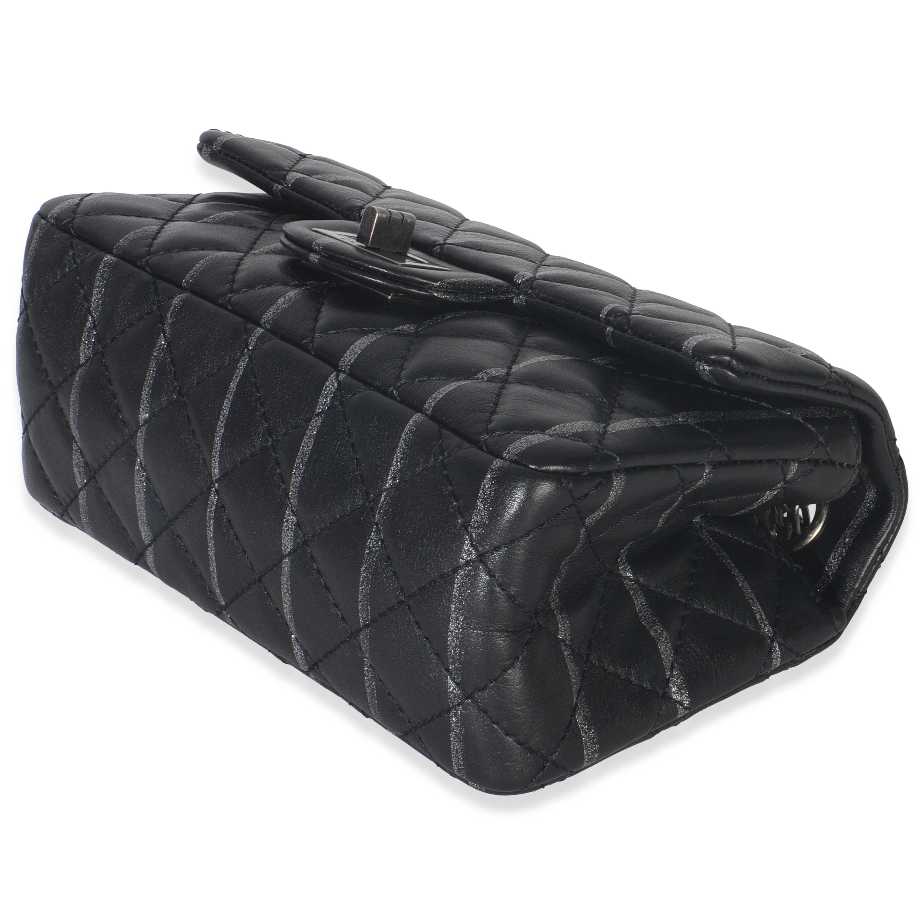 Black Quilted Aged Calfskin Glitter Stripe Mini Reissue 2.55 Flap Bag