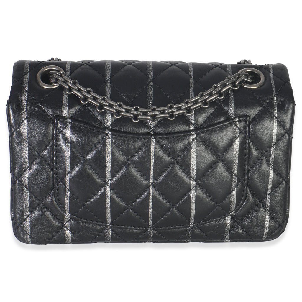 Black Quilted Aged Calfskin Glitter Stripe Mini Reissue 2.55 Flap Bag