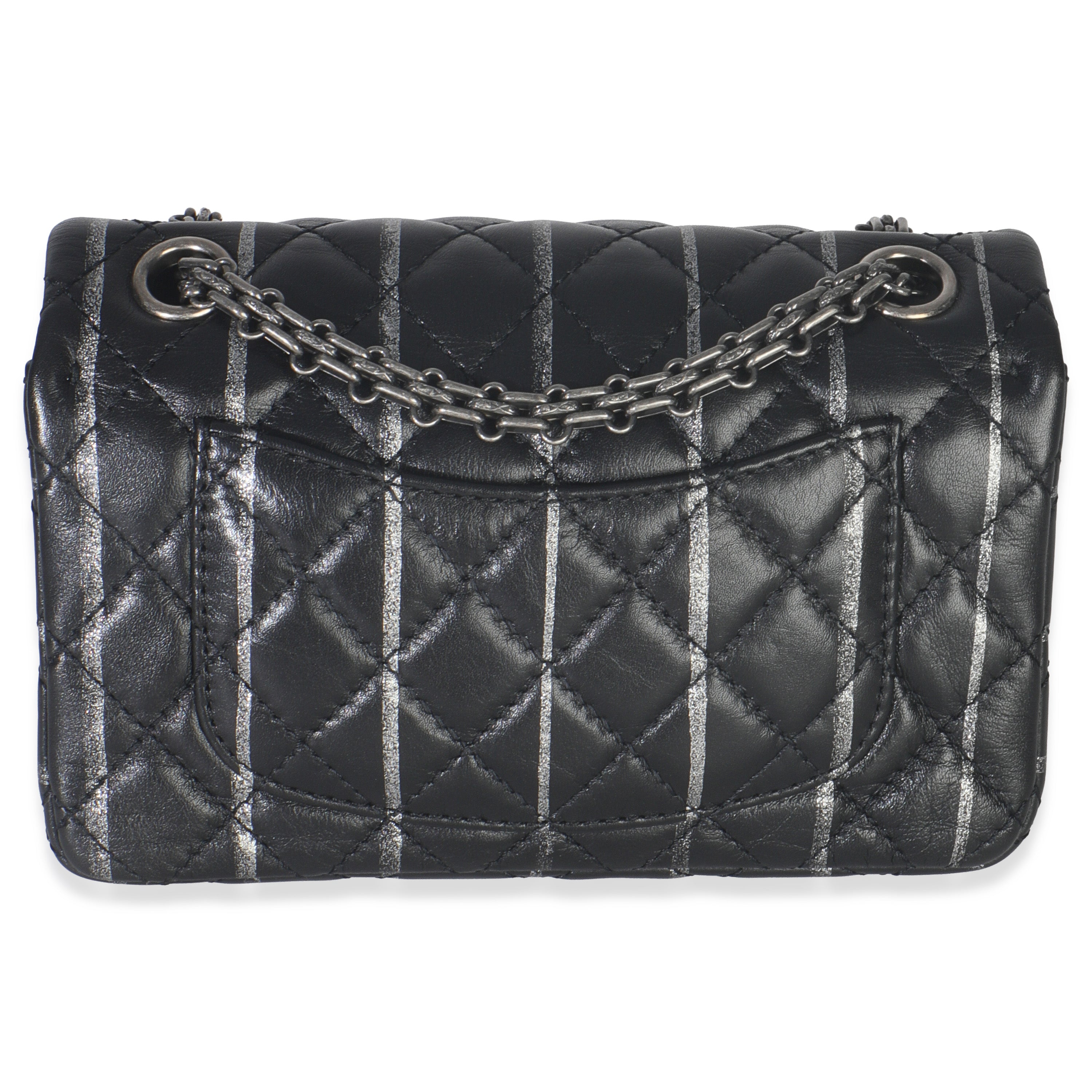 Black Quilted Aged Calfskin Glitter Stripe Mini Reissue 2.55 Flap Bag