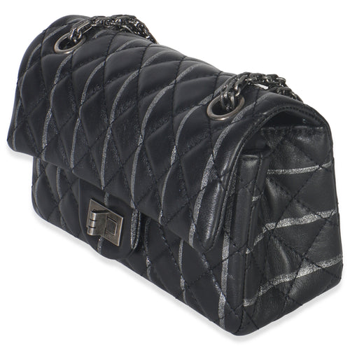Black Quilted Aged Calfskin Glitter Stripe Mini Reissue 2.55 Flap Bag