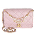 Pink Shiny Quilted Calfskin Mini Pearl Logo Flap Bag