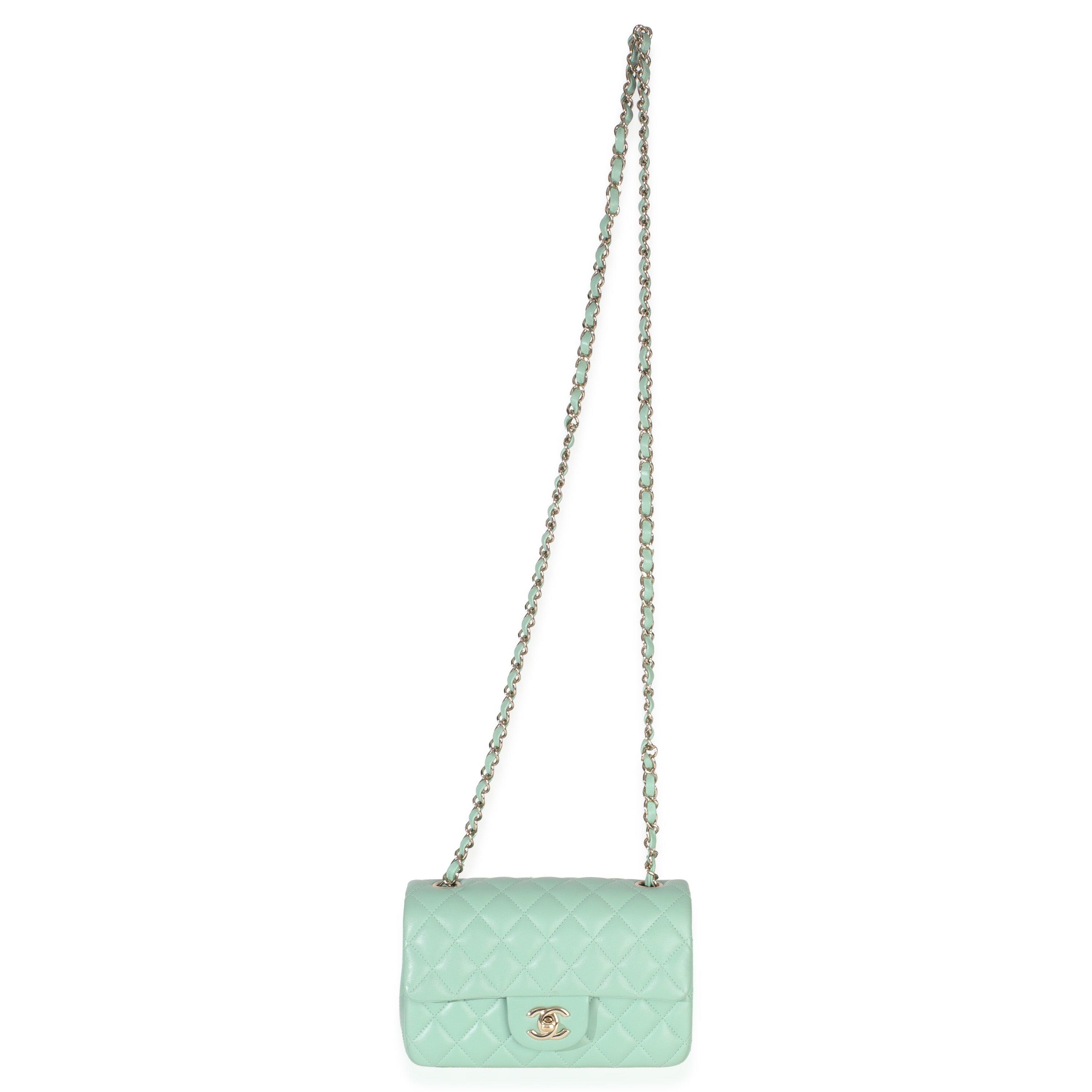 Light Green Quilted Lambskin Mini Rectangular Flap Bag