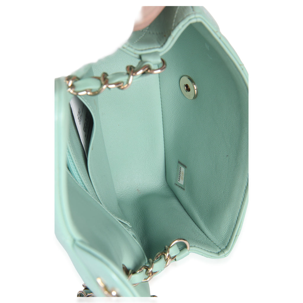 Light Green Quilted Lambskin Mini Rectangular Flap Bag
