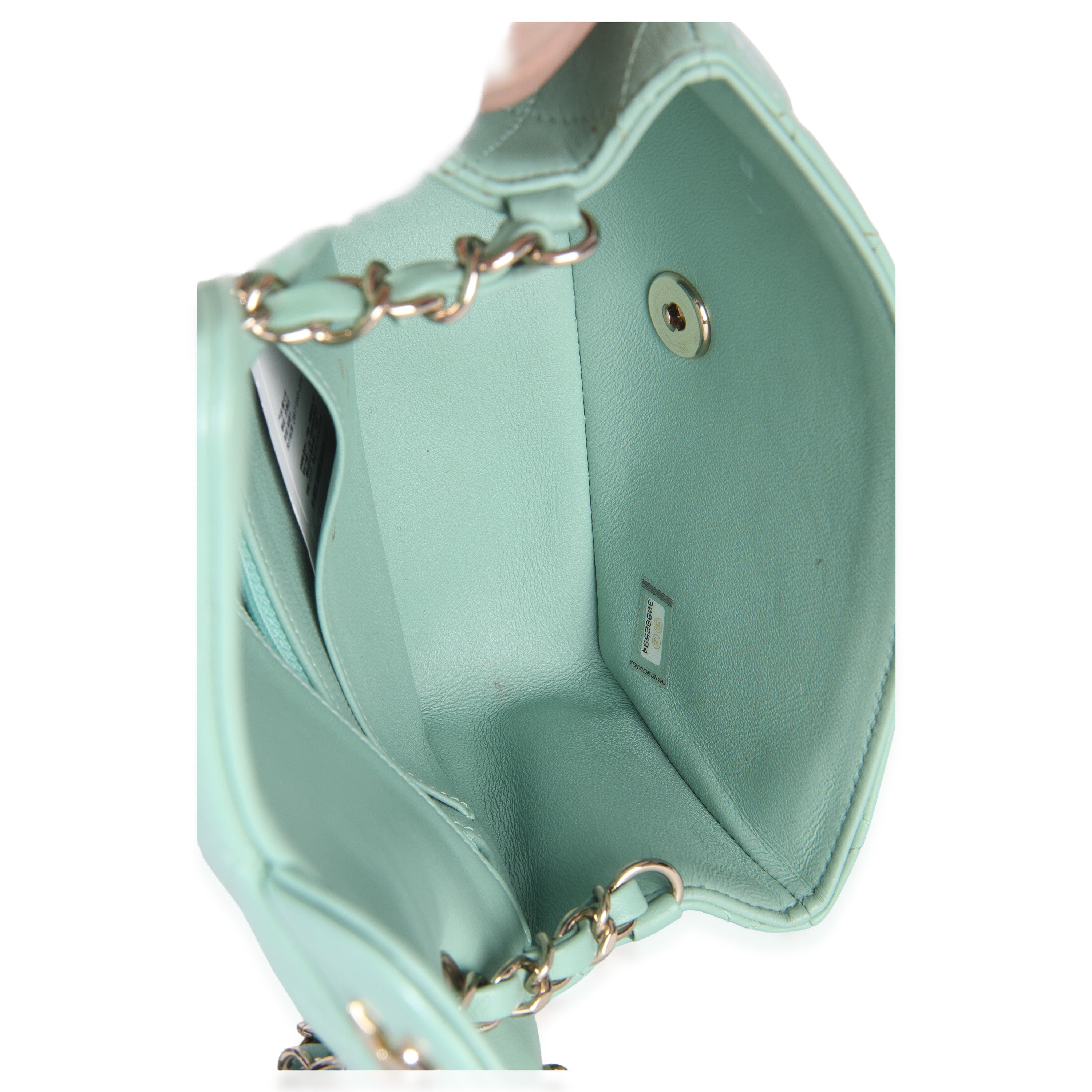 Light Green Quilted Lambskin Mini Rectangular Flap Bag
