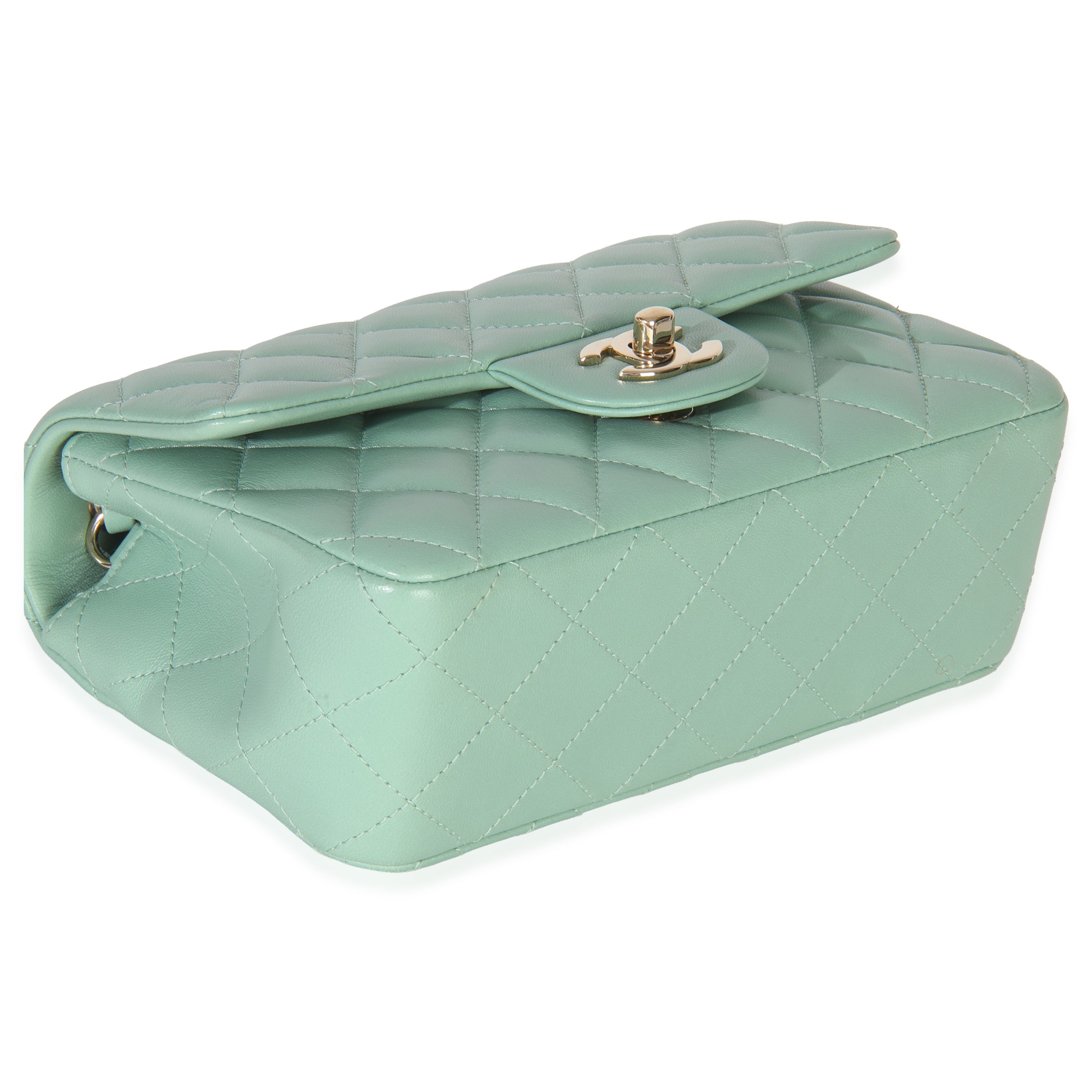 Light Green Quilted Lambskin Mini Rectangular Flap Bag