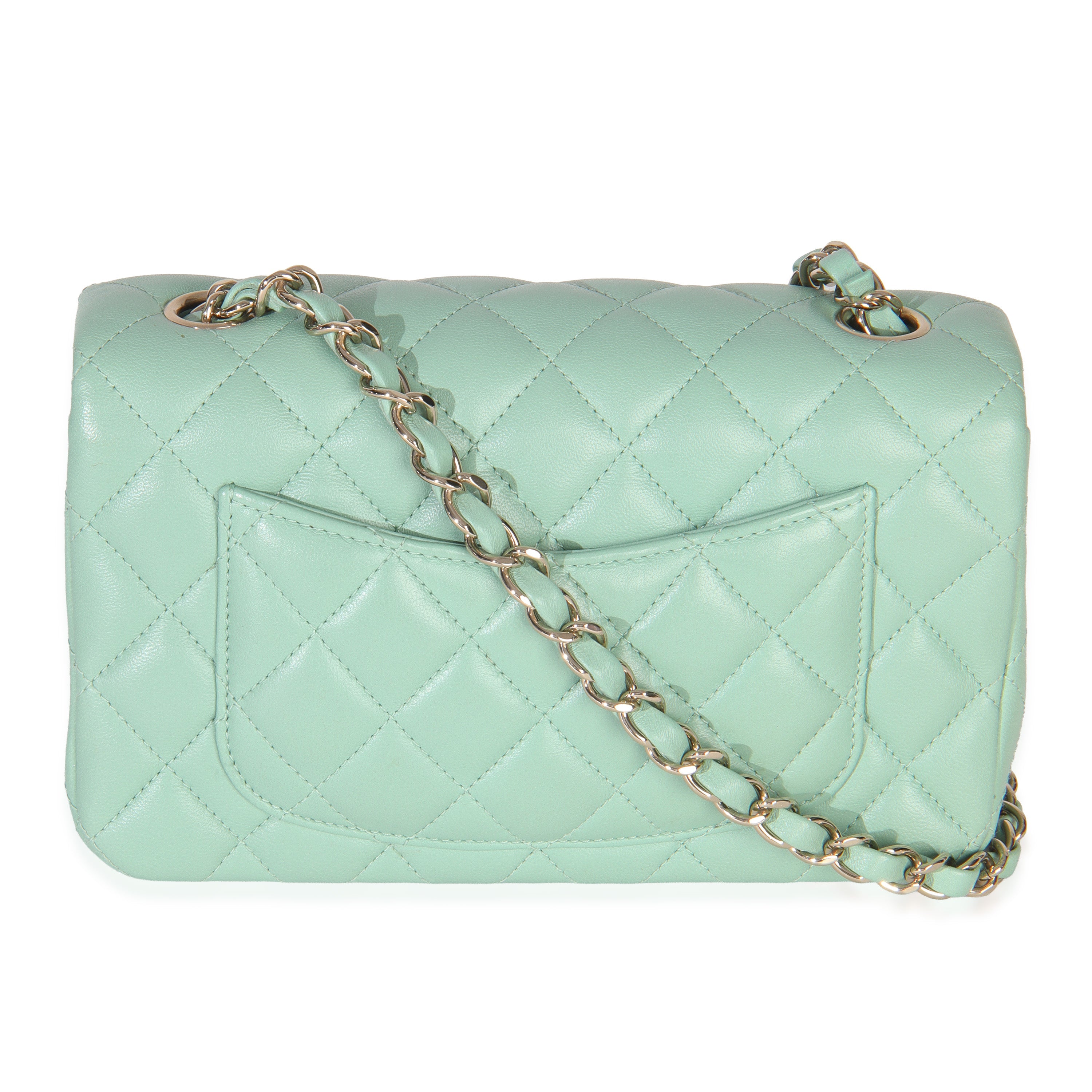 Light Green Quilted Lambskin Mini Rectangular Flap Bag