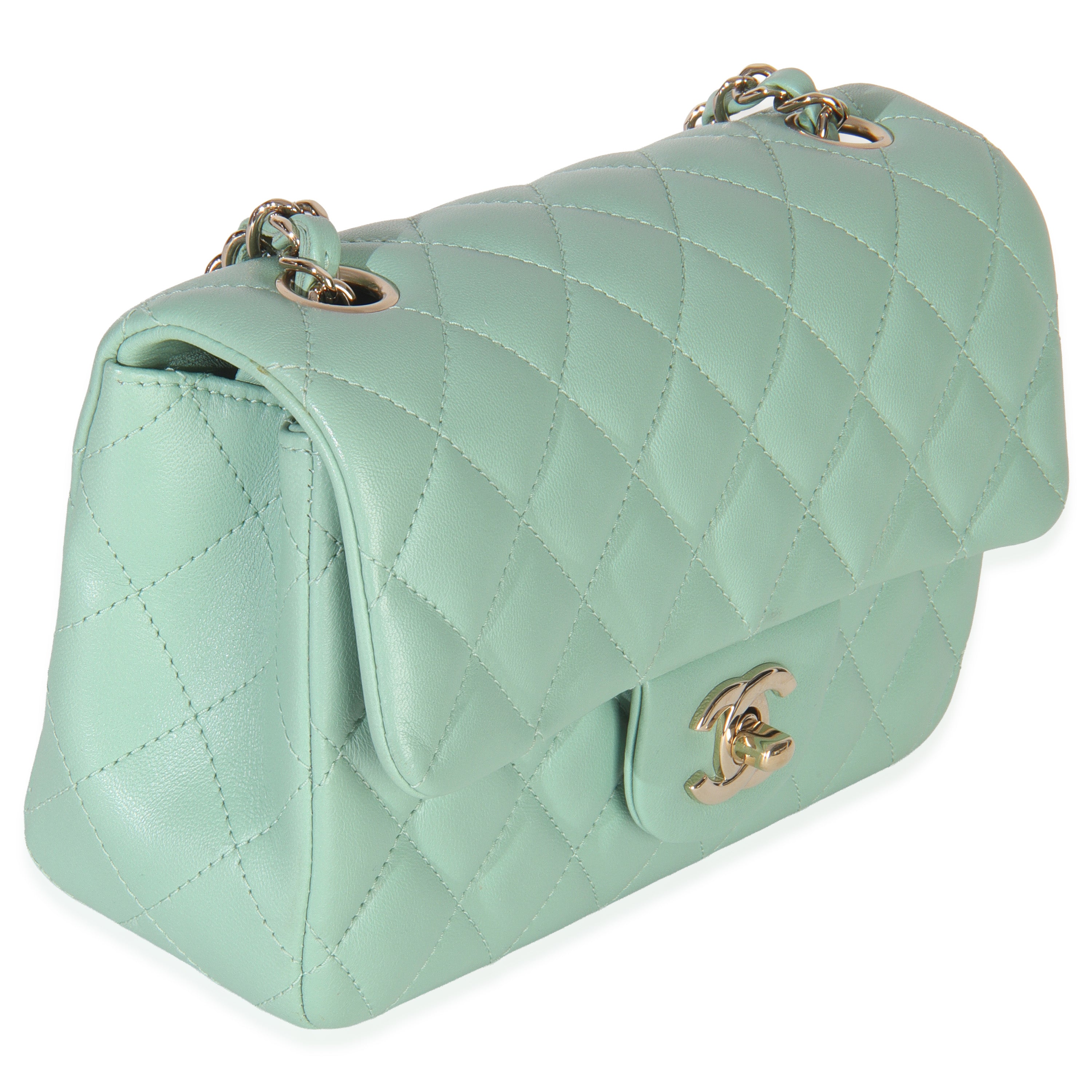 Light Green Quilted Lambskin Mini Rectangular Flap Bag