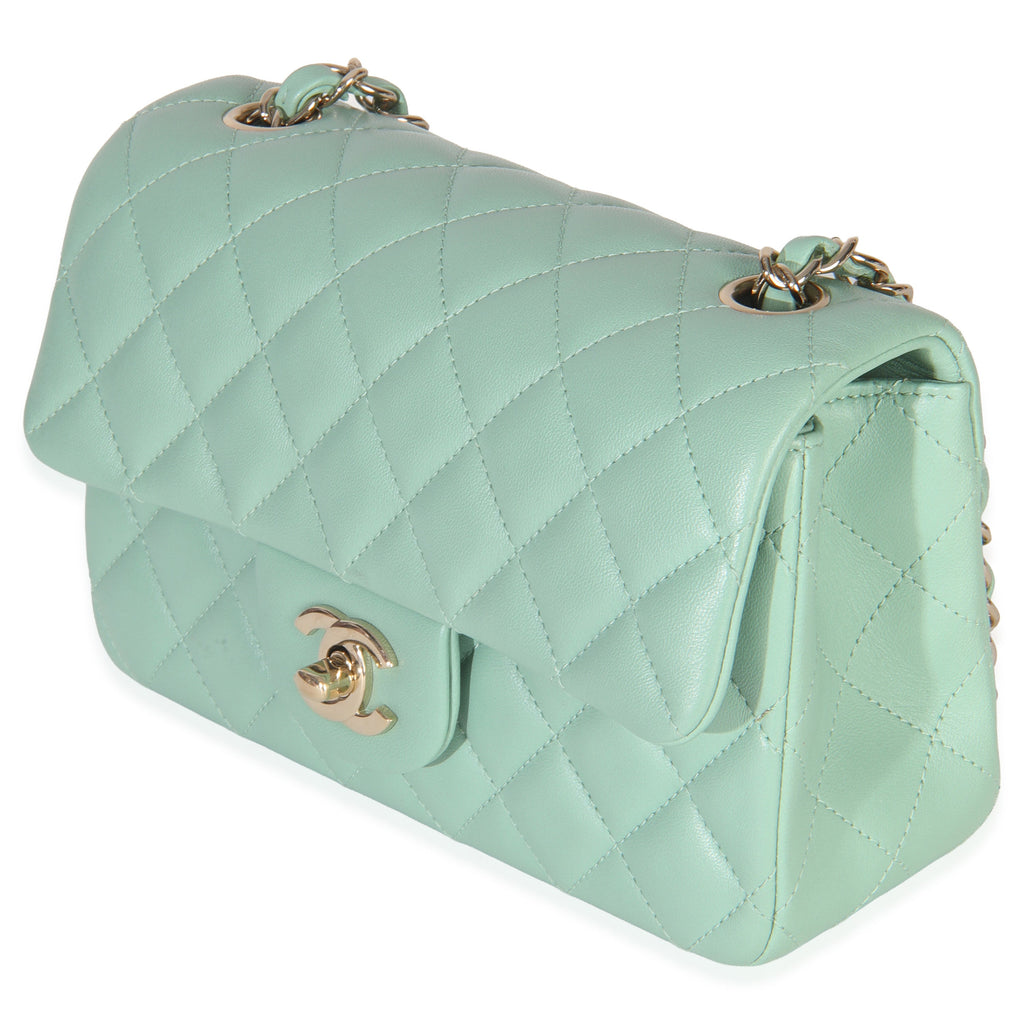 Light Green Quilted Lambskin Mini Rectangular Flap Bag