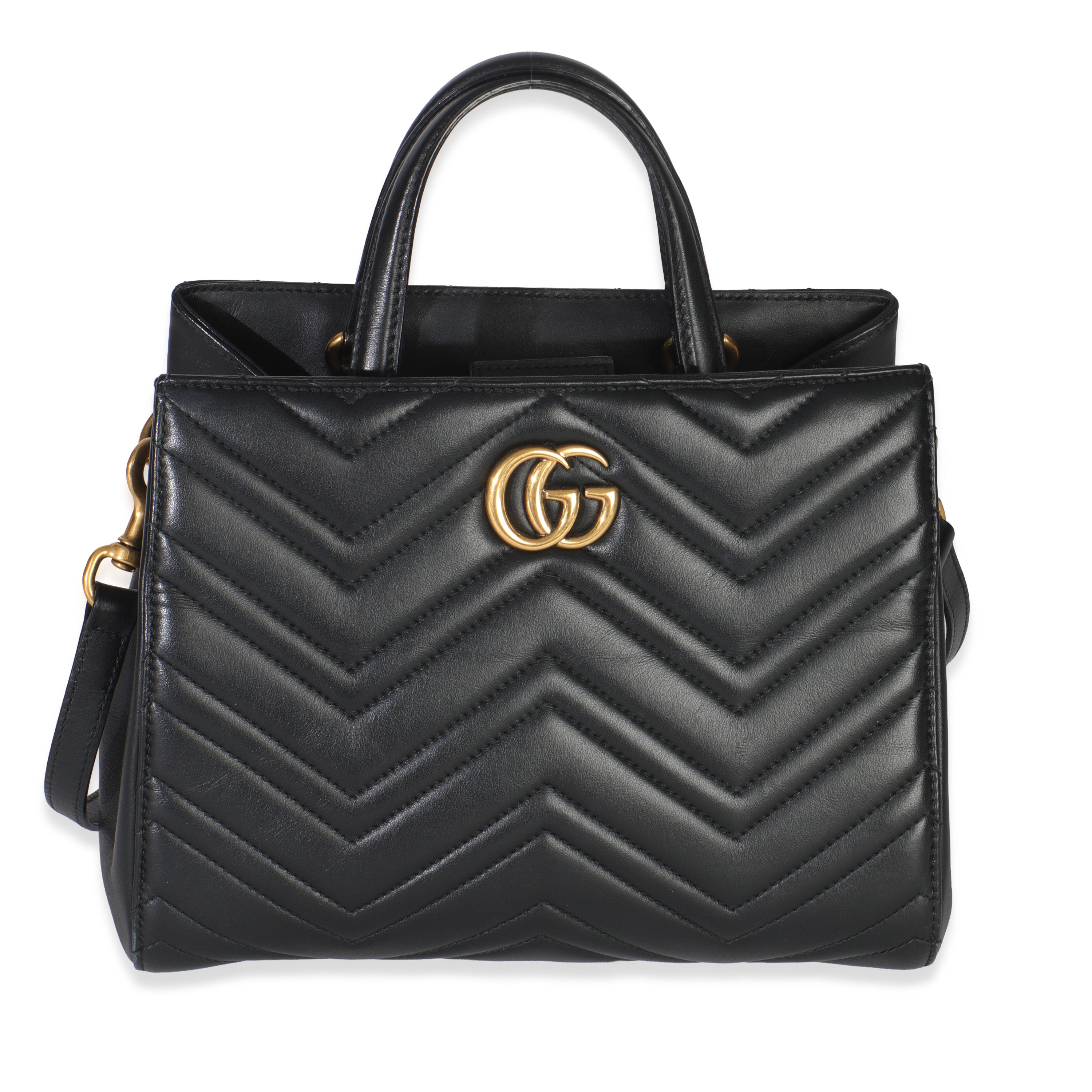 Black Matelasse Calfskin Small Marmont Top Handle Tote