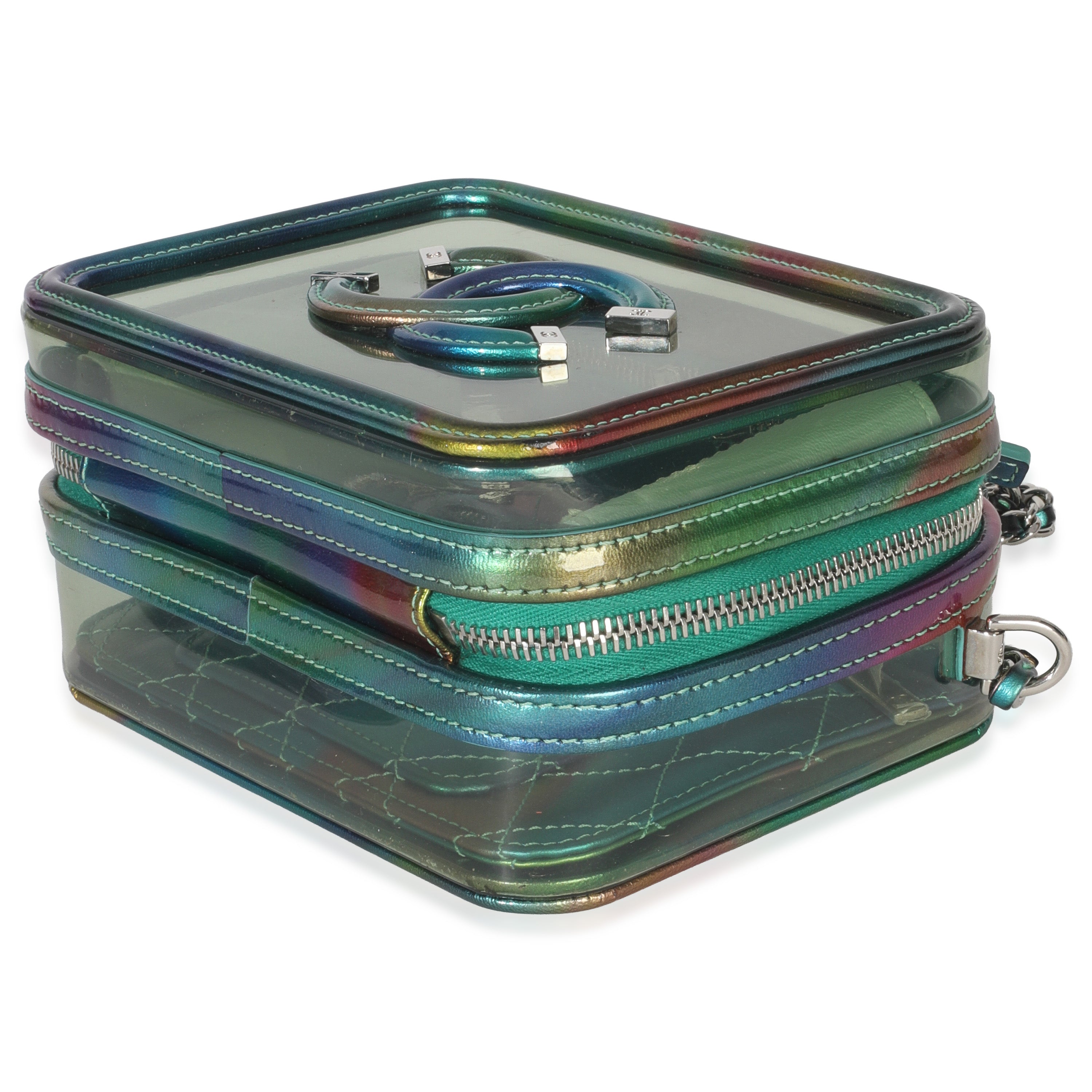 Green Iridescent PVC Small Filigree Vanity Case
