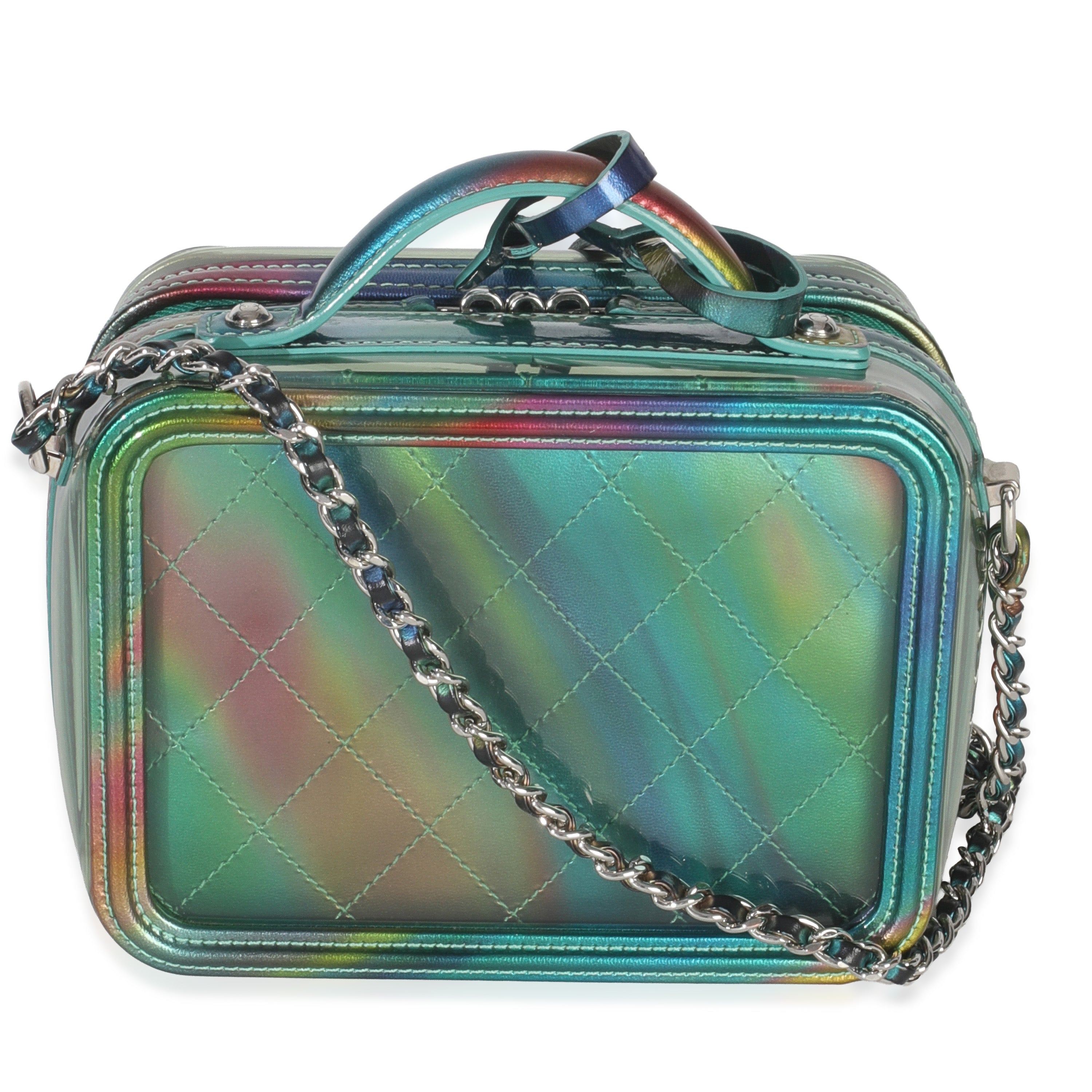 Green Iridescent PVC Small Filigree Vanity Case