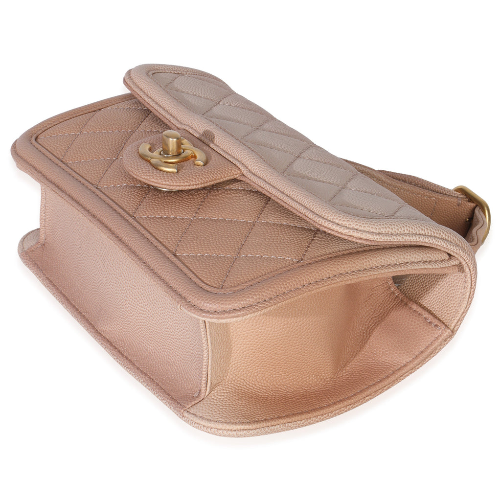 Beige Quilted Ombre Caviar Small Sunset On The Sea Belt Bag