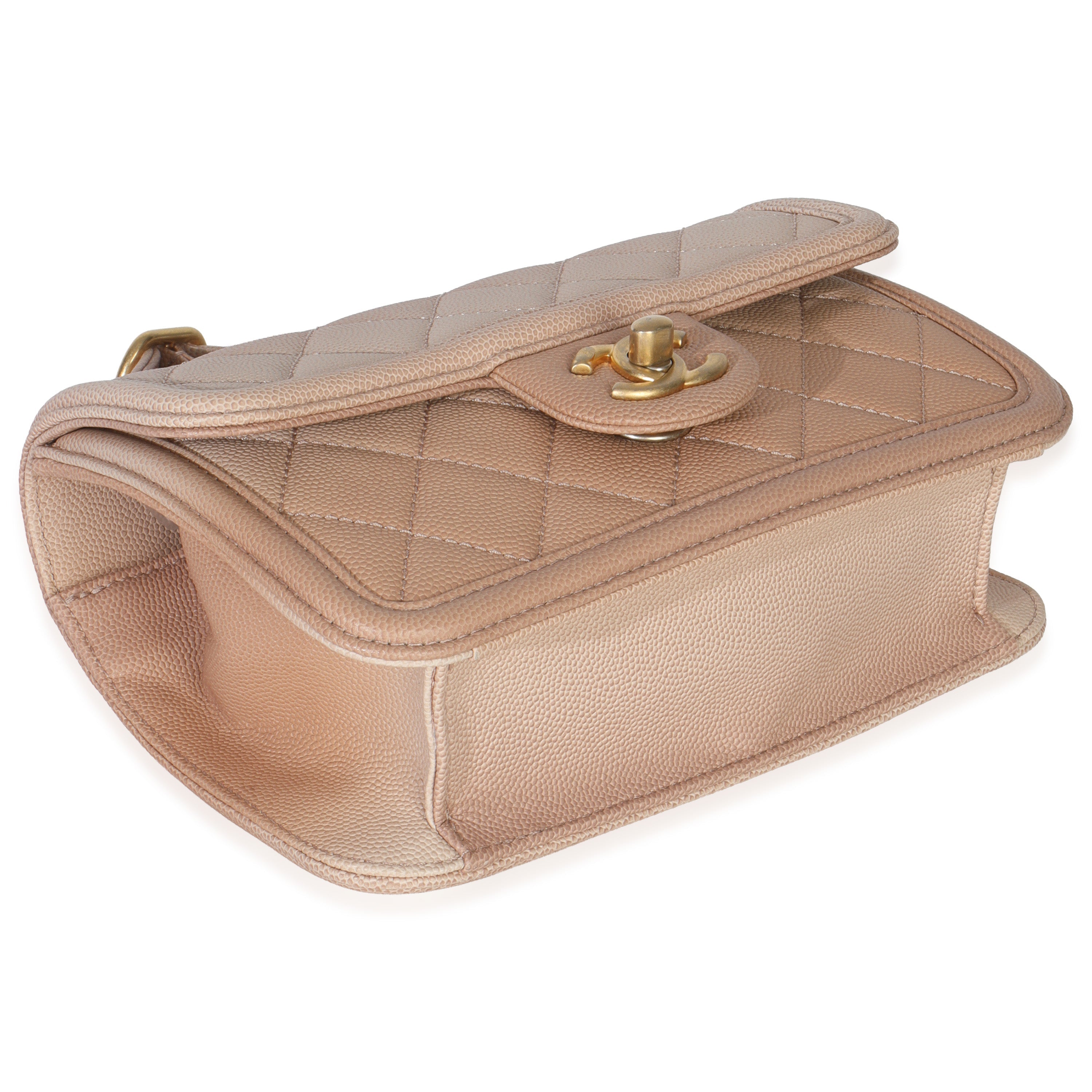 Beige Quilted Ombre Caviar Small Sunset On The Sea Belt Bag
