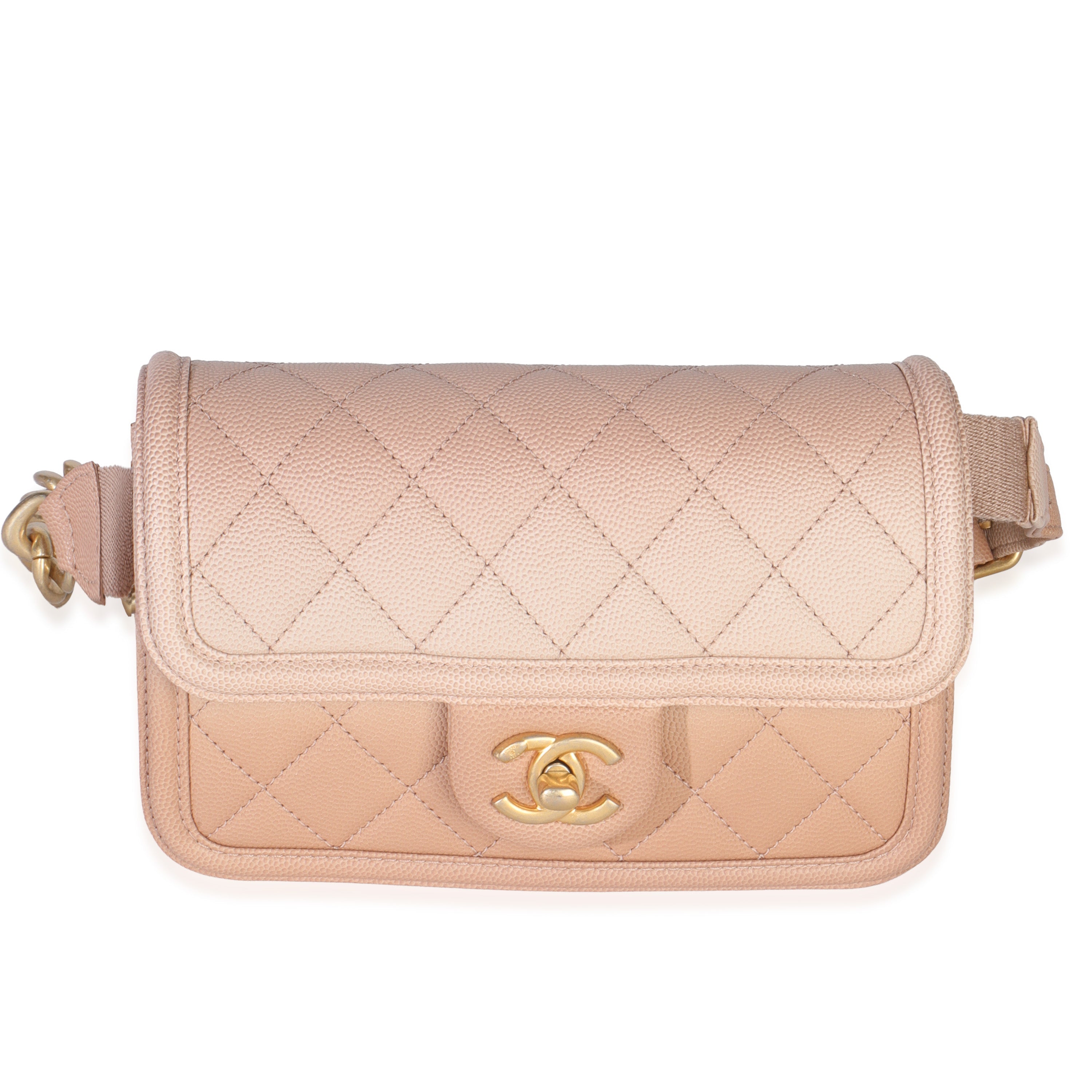 Beige Quilted Ombre Caviar Small Sunset On The Sea Belt Bag