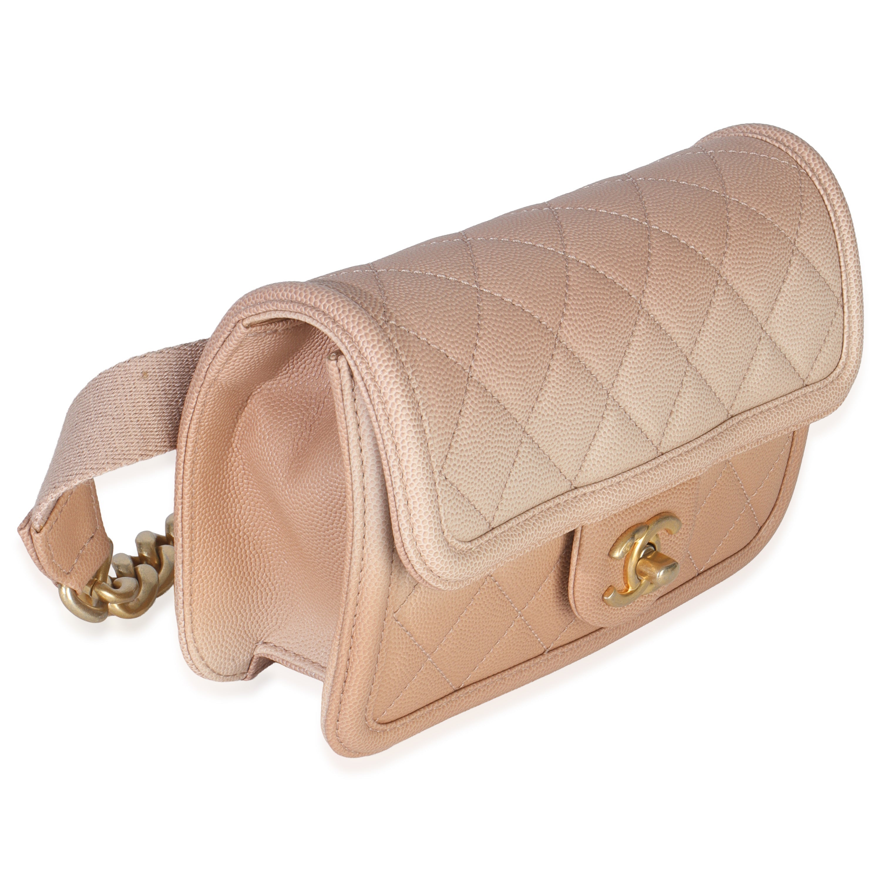 Beige Quilted Ombre Caviar Small Sunset On The Sea Belt Bag