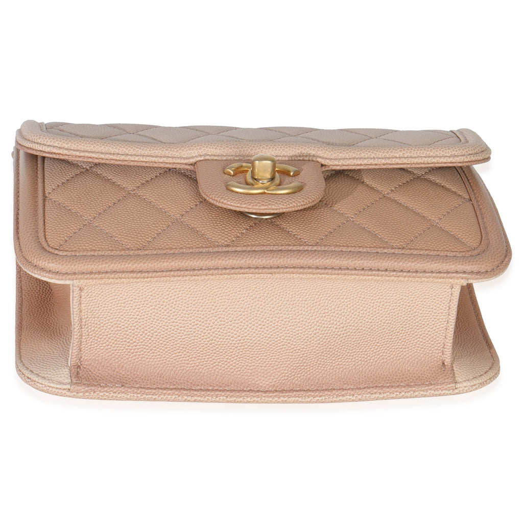 Beige Quilted Ombre Caviar Small Sunset On The Sea Belt Bag