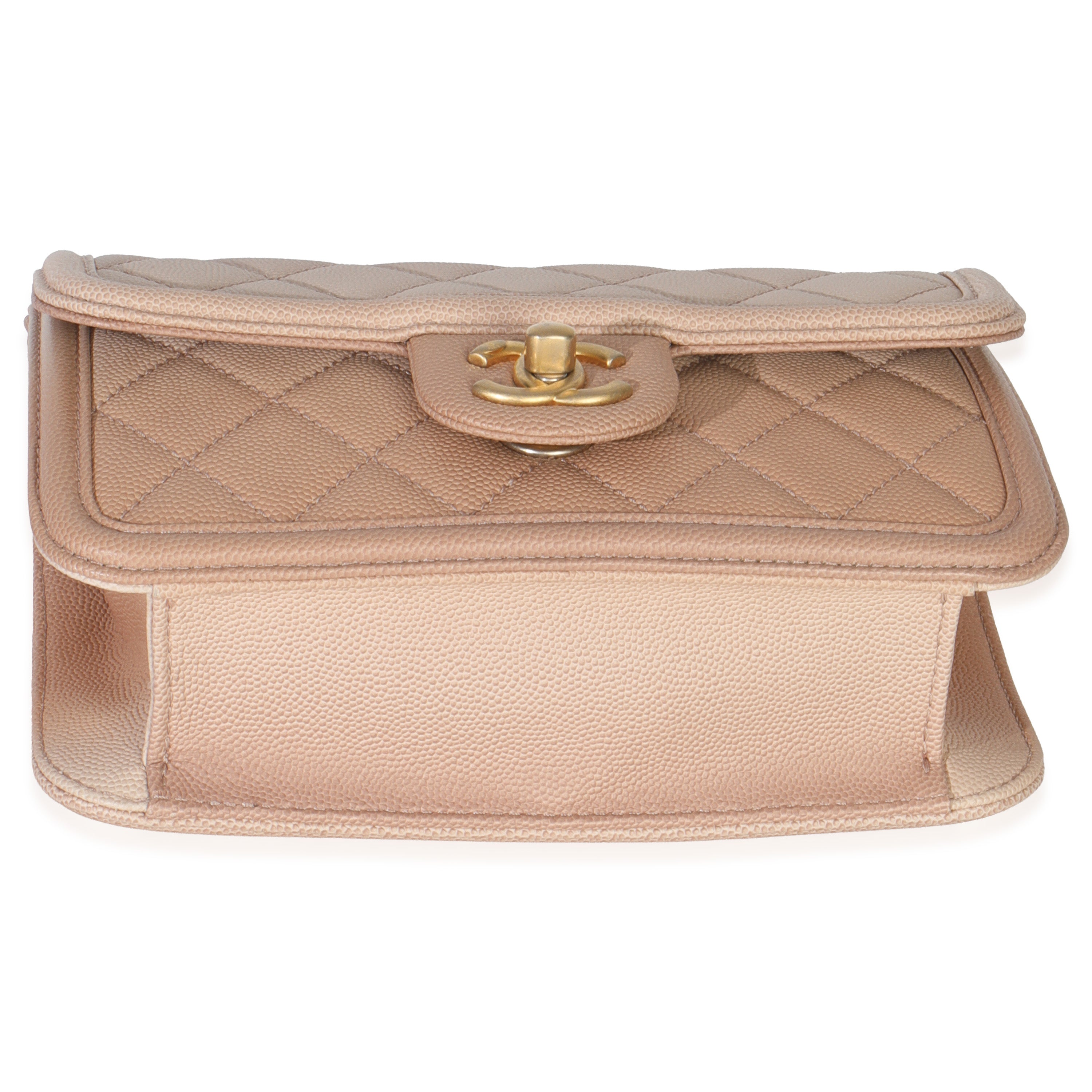 Beige Quilted Ombre Caviar Small Sunset On The Sea Belt Bag