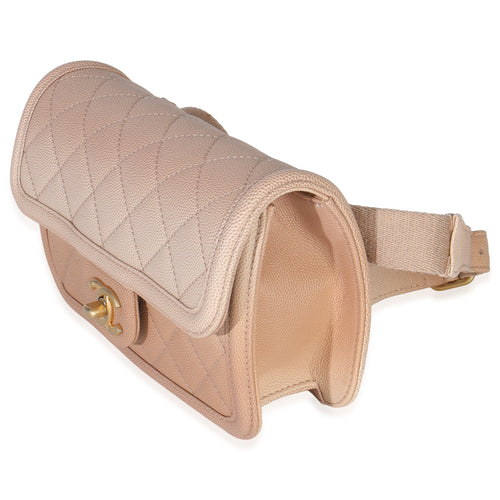 Beige Quilted Ombre Caviar Small Sunset On The Sea Belt Bag