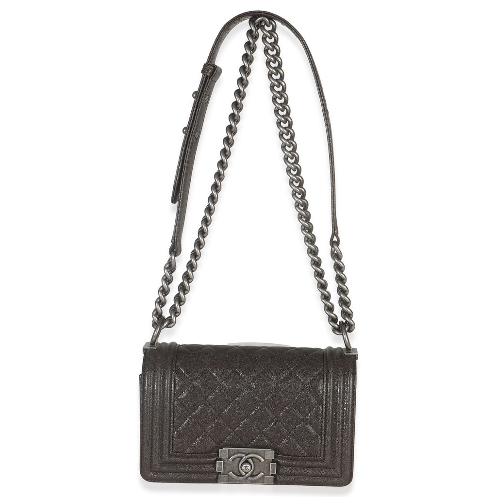 Brown Quilted Caviar Small Boy Handbag