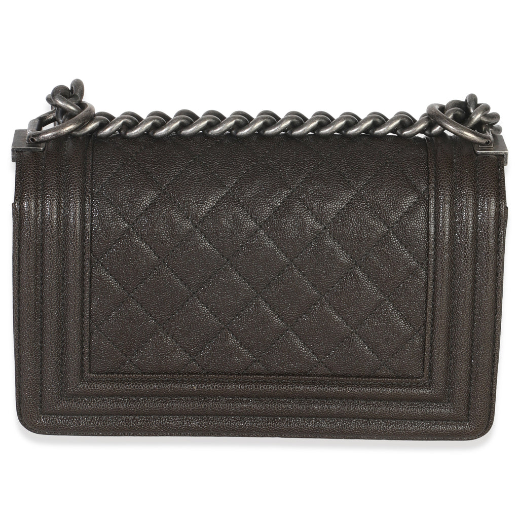 Brown Quilted Caviar Small Boy Handbag
