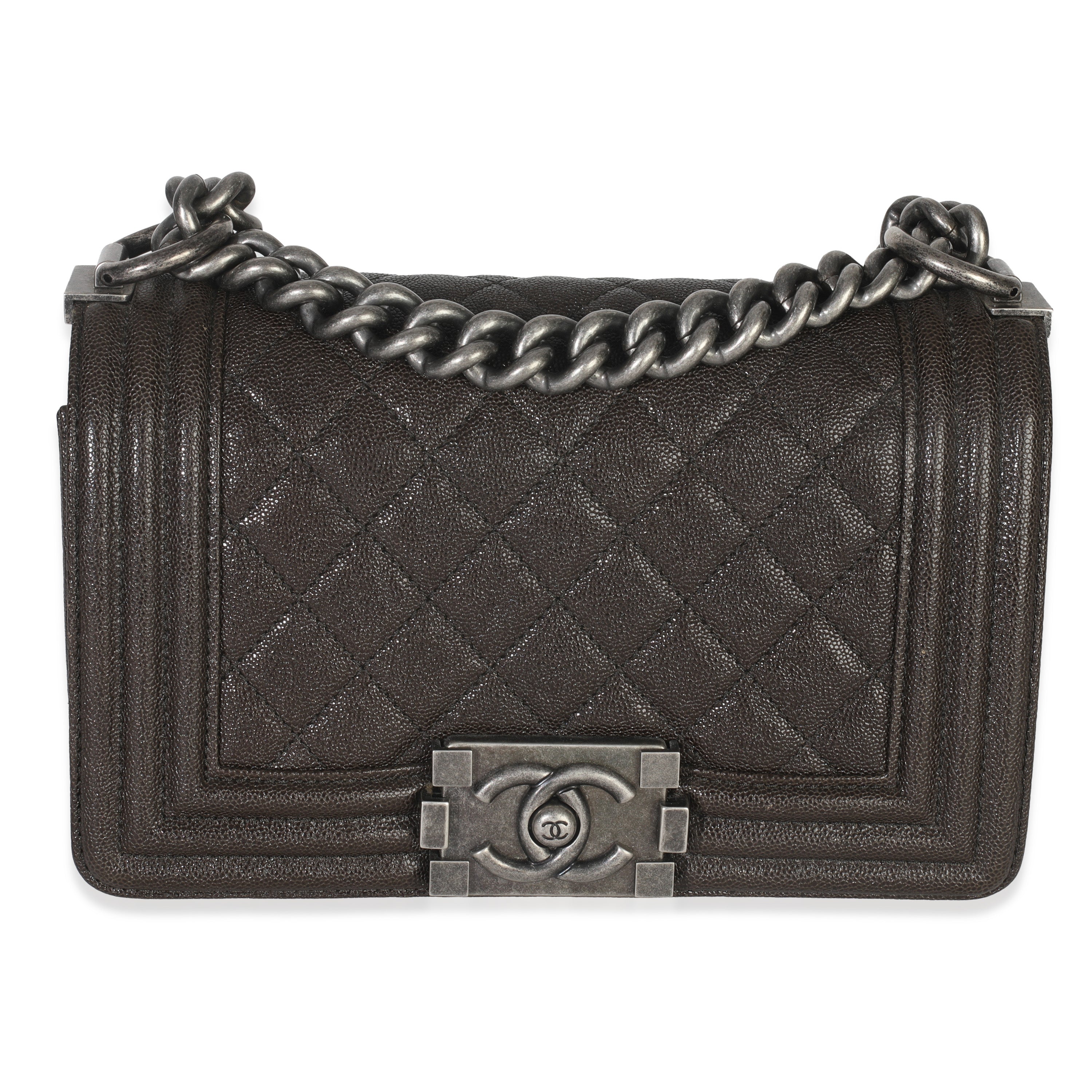 Brown Quilted Caviar Small Boy Handbag