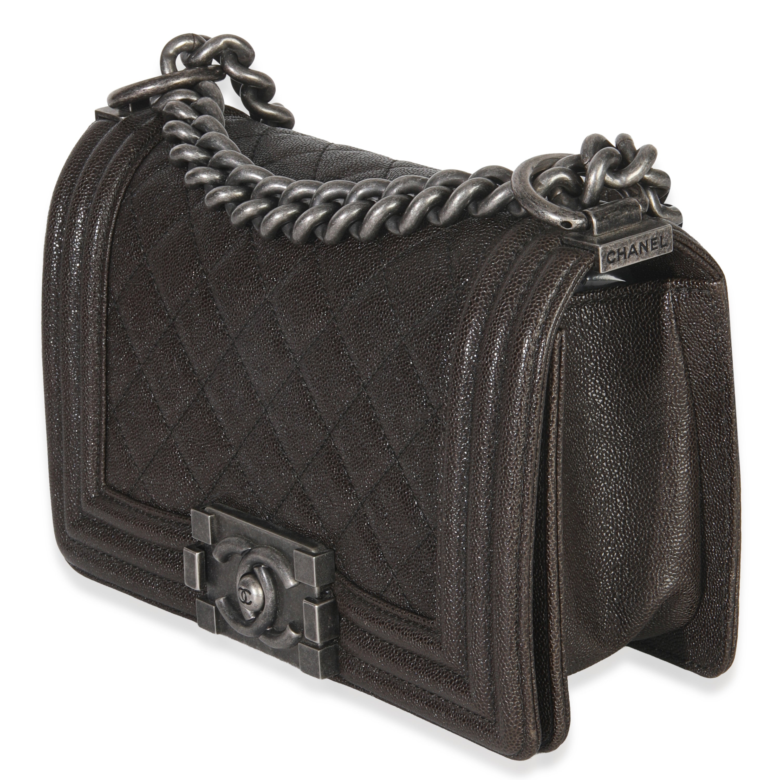 Brown Quilted Caviar Small Boy Handbag