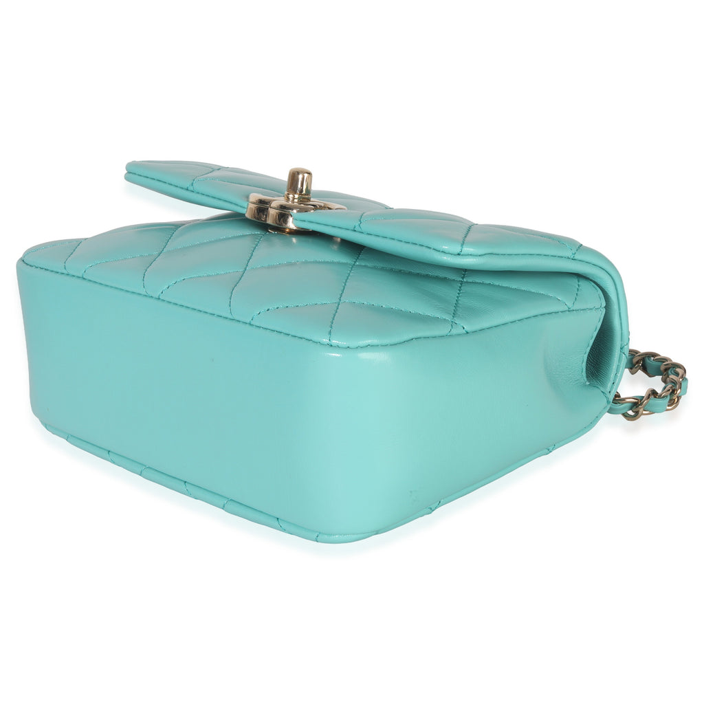 Teal Quilted Calfskin Top Handle Flap Bag