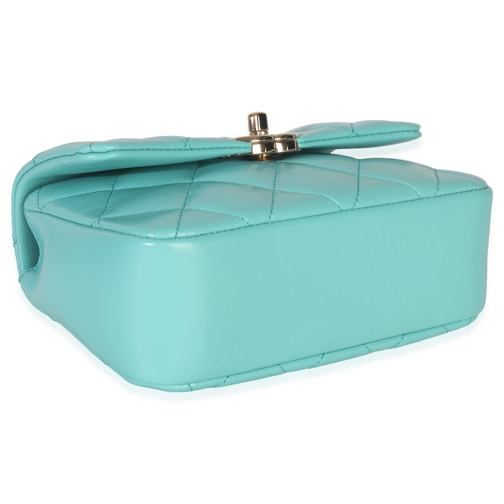 Teal Quilted Calfskin Top Handle Flap Bag