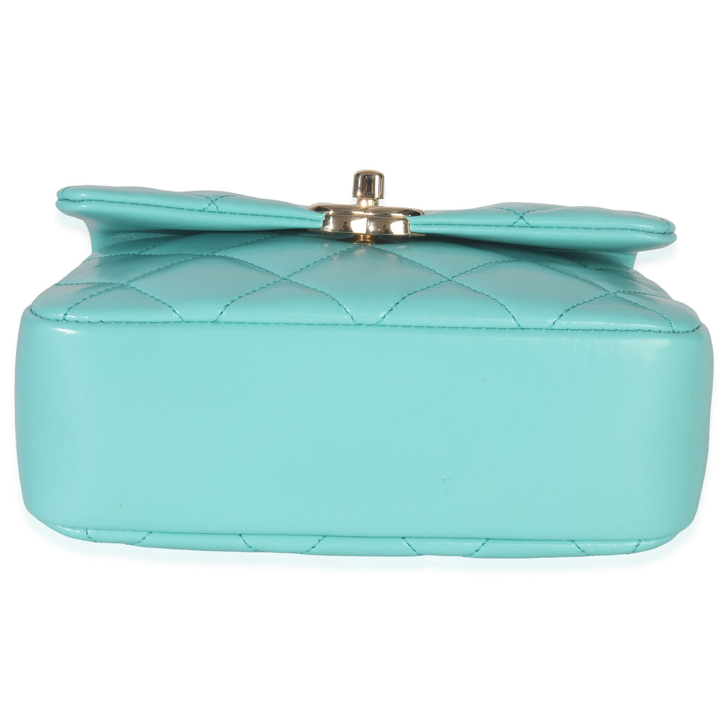 Teal Quilted Calfskin Top Handle Flap Bag