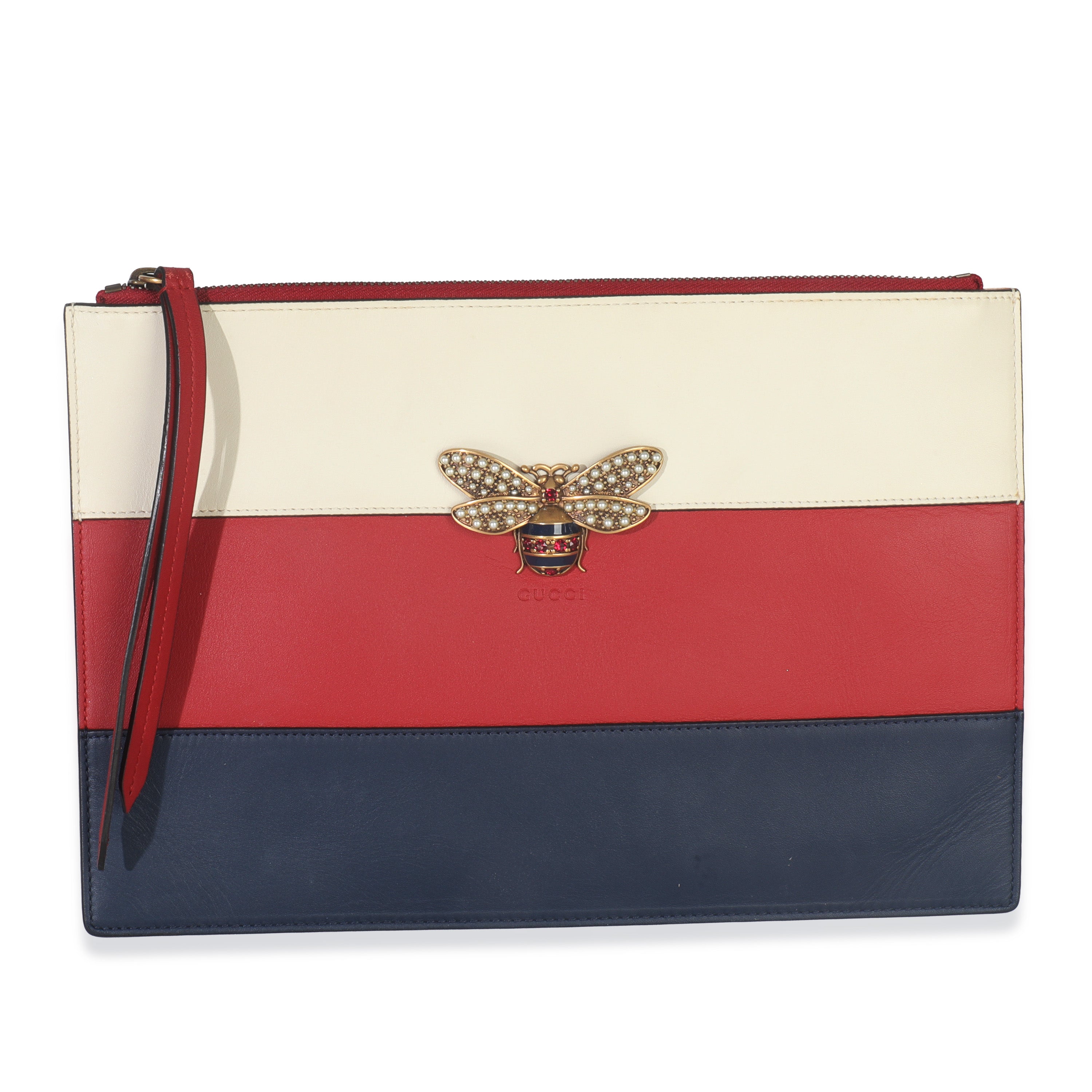 Red Navy Cream Calfskin Queen Margaret Flat Pouch