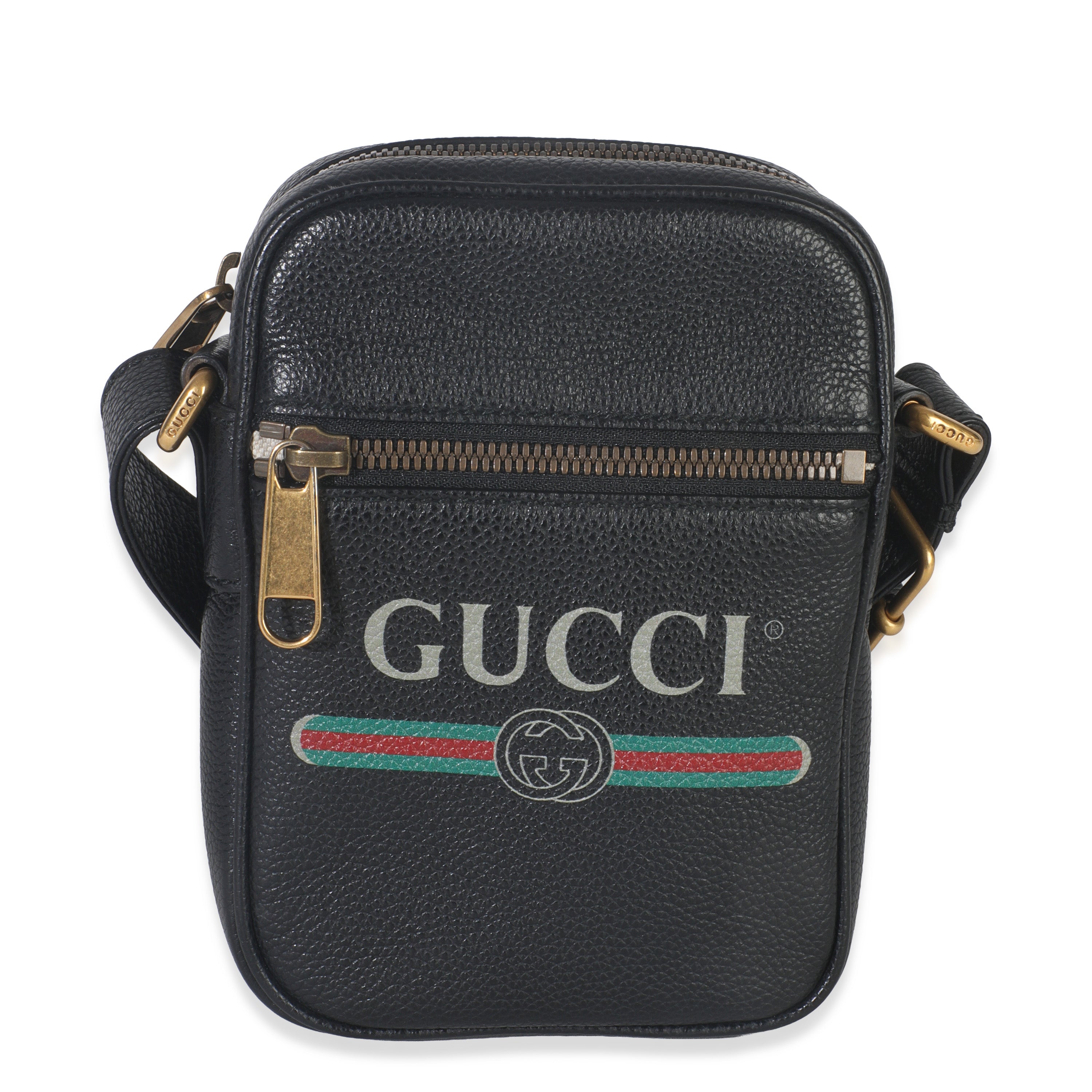 Black Pebbled Calfskin Vintage Logo Messenger Bag