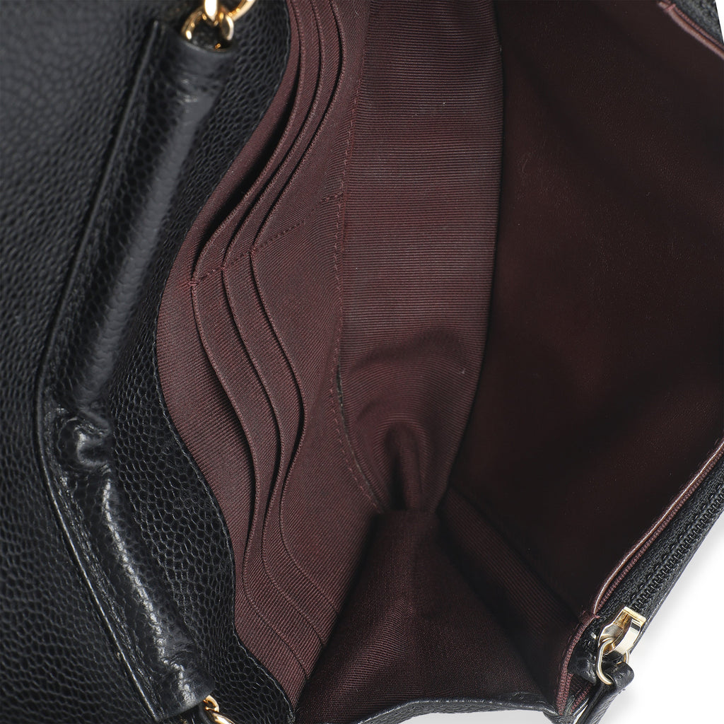 Black Quilted Caviar Classic Wallet On Chain