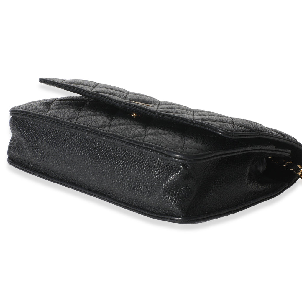 Black Quilted Caviar Classic Wallet On Chain