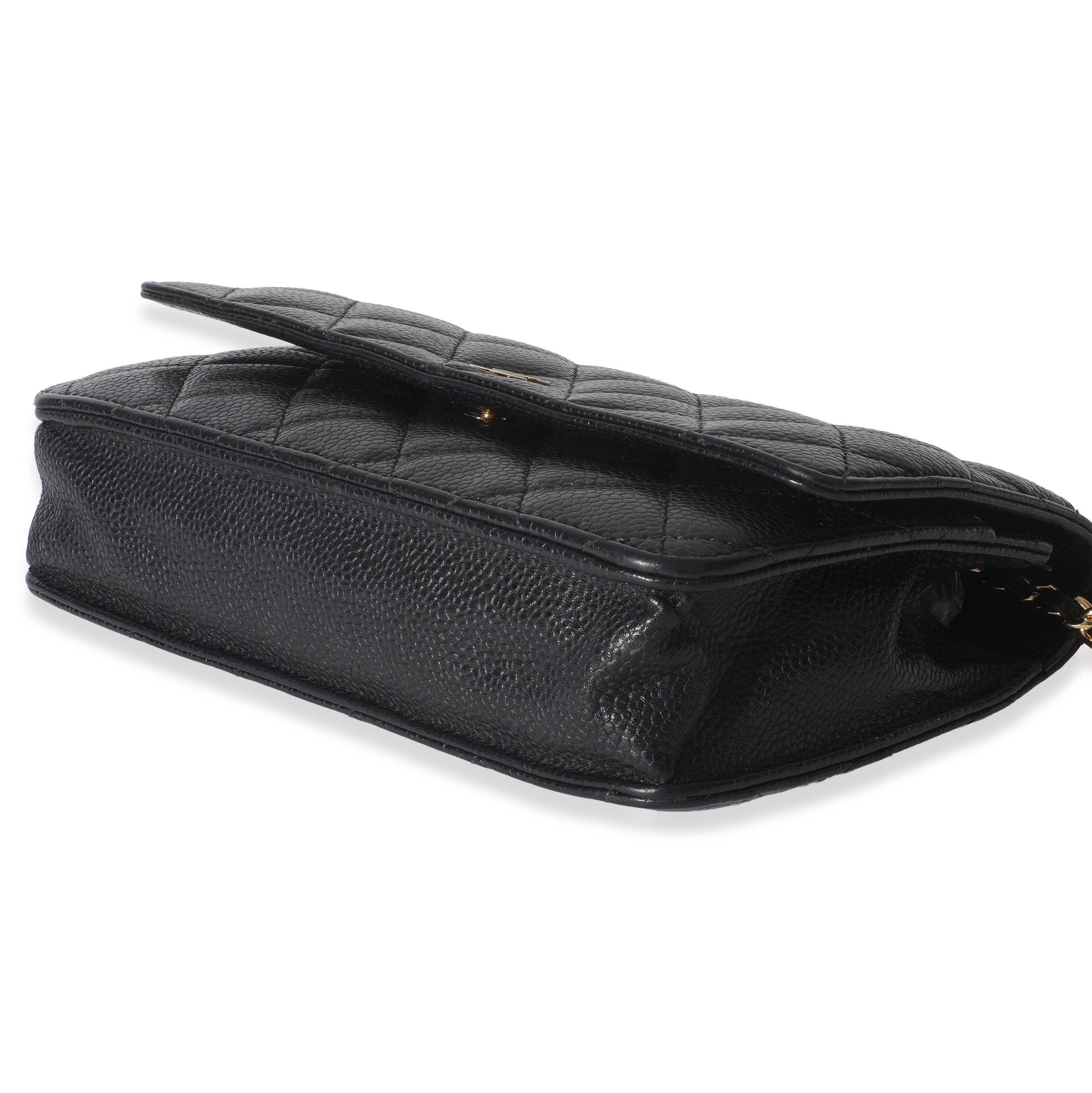 Black Quilted Caviar Classic Wallet On Chain