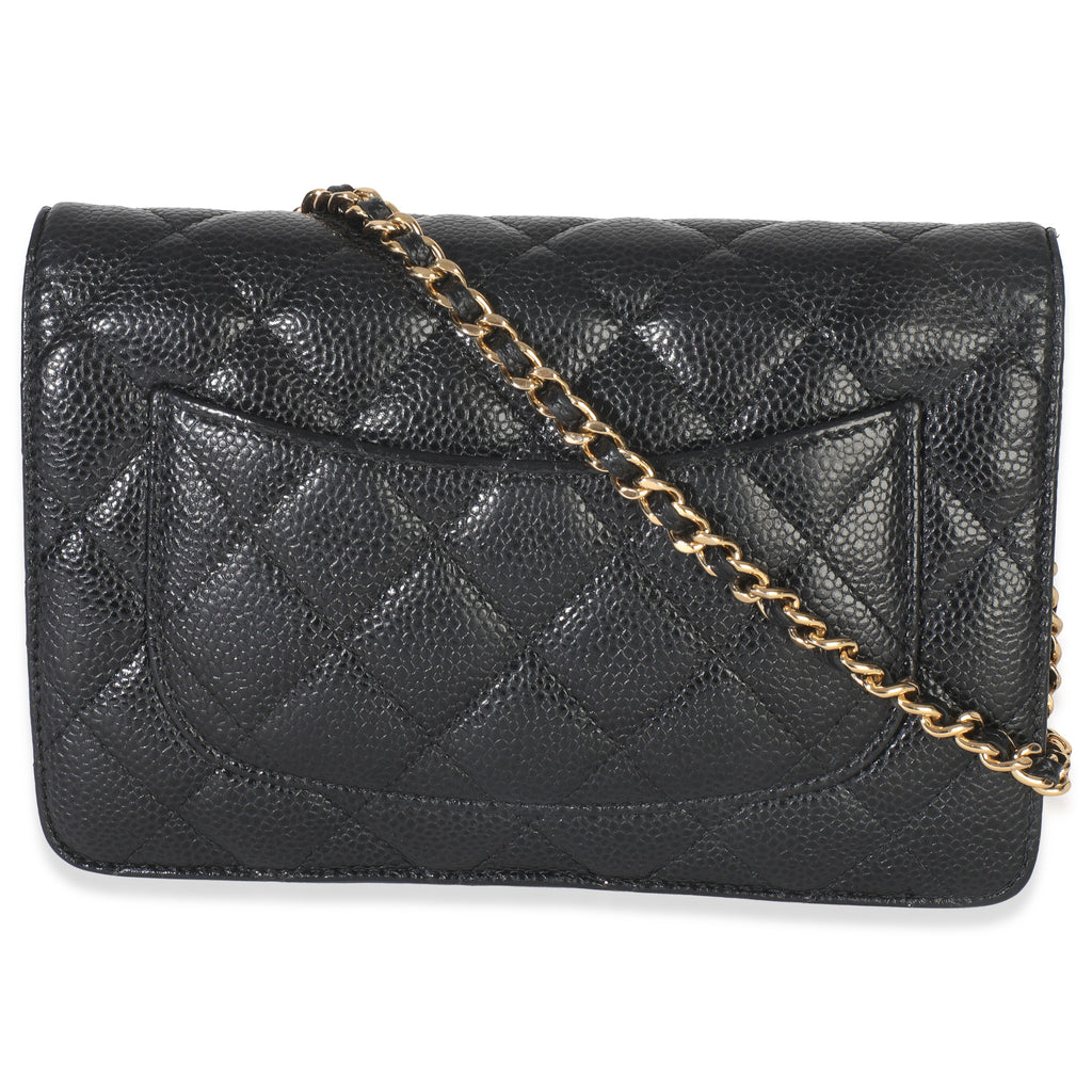 Black Quilted Caviar Classic Wallet On Chain
