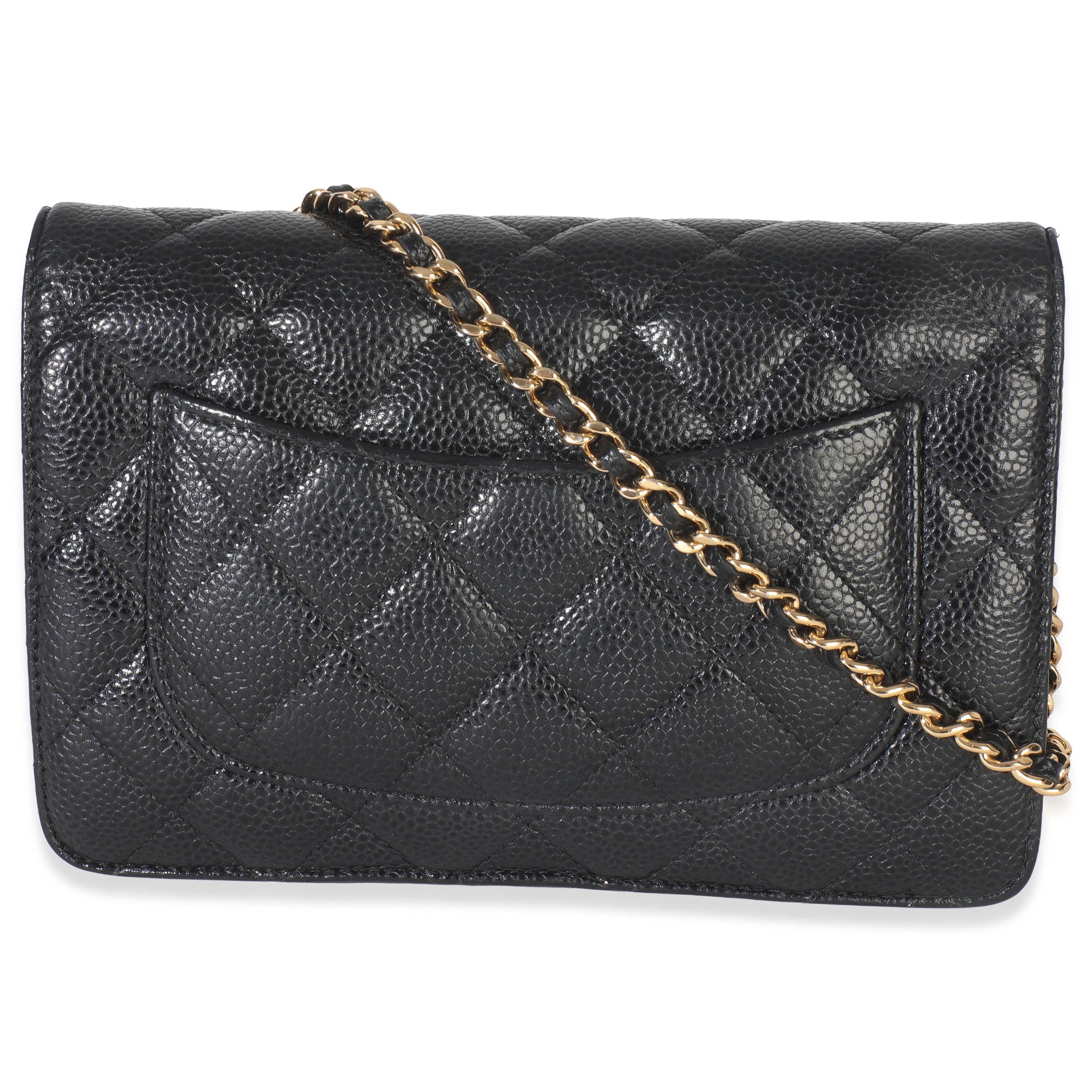 Black Quilted Caviar Classic Wallet On Chain