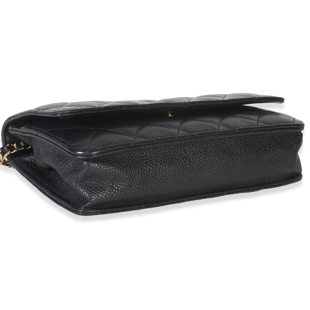 Black Quilted Caviar Classic Wallet On Chain